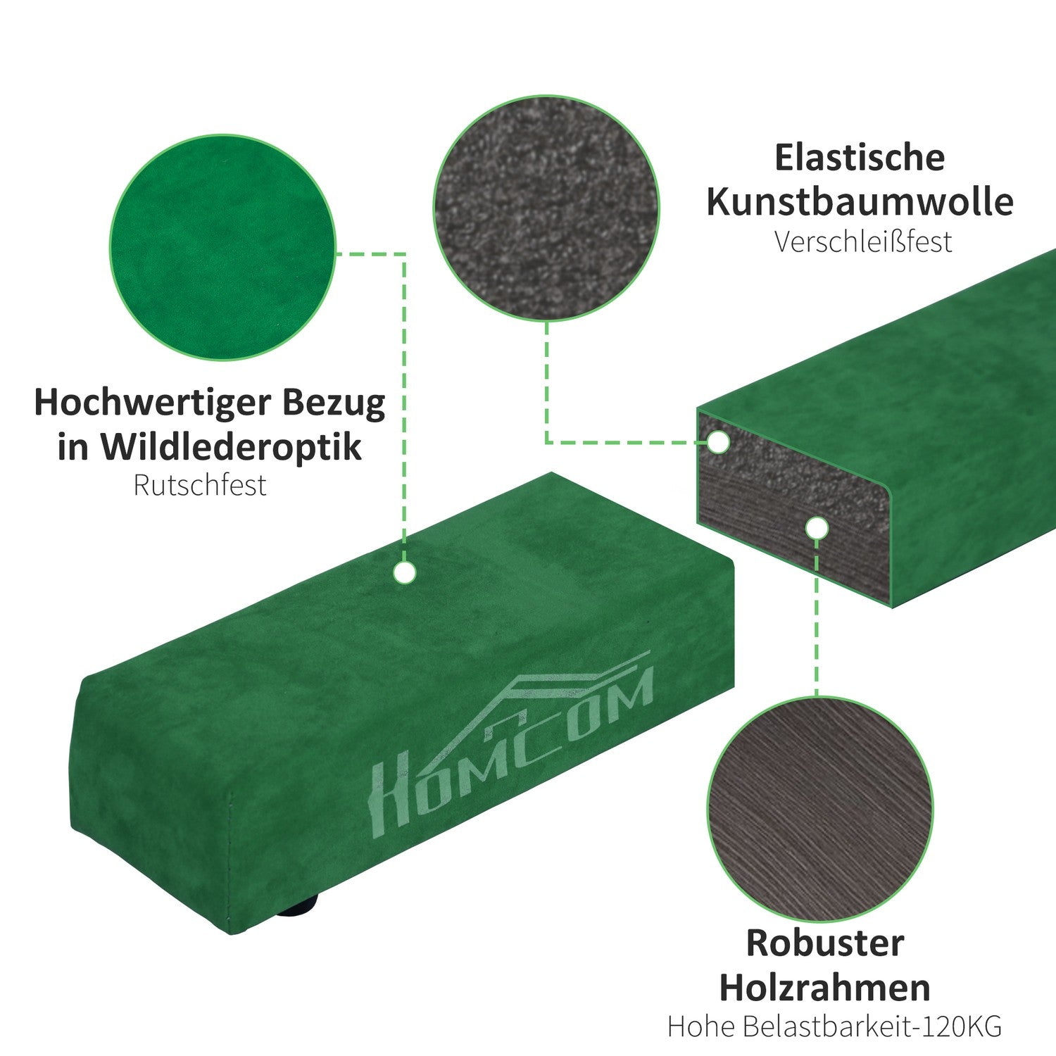 Balansbalk 210 cm, hopfällbar & stabil, grön, inomhus/utomhus