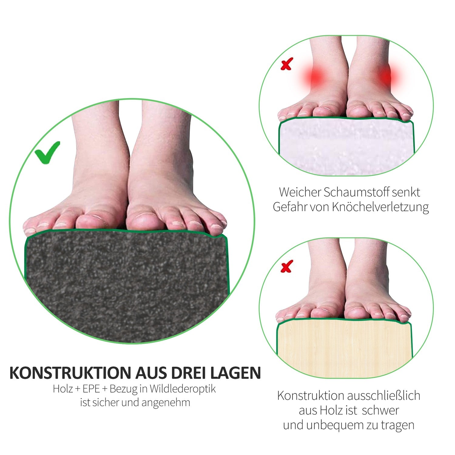 Balansbalk 210 cm, hopfällbar & stabil, grön, inomhus/utomhus