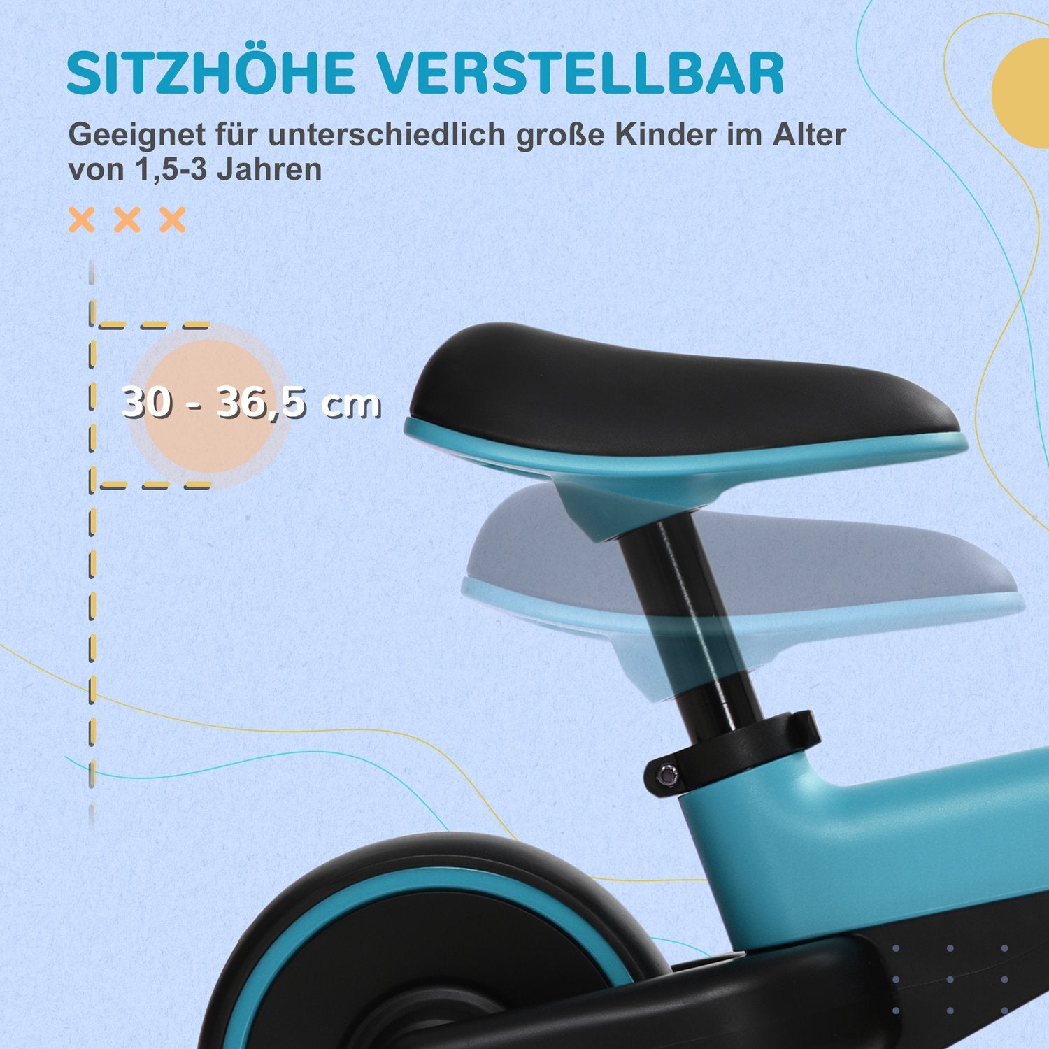 Balanscykel för barn – pedalfri, justerbar sits, 1,5-3 år, blå