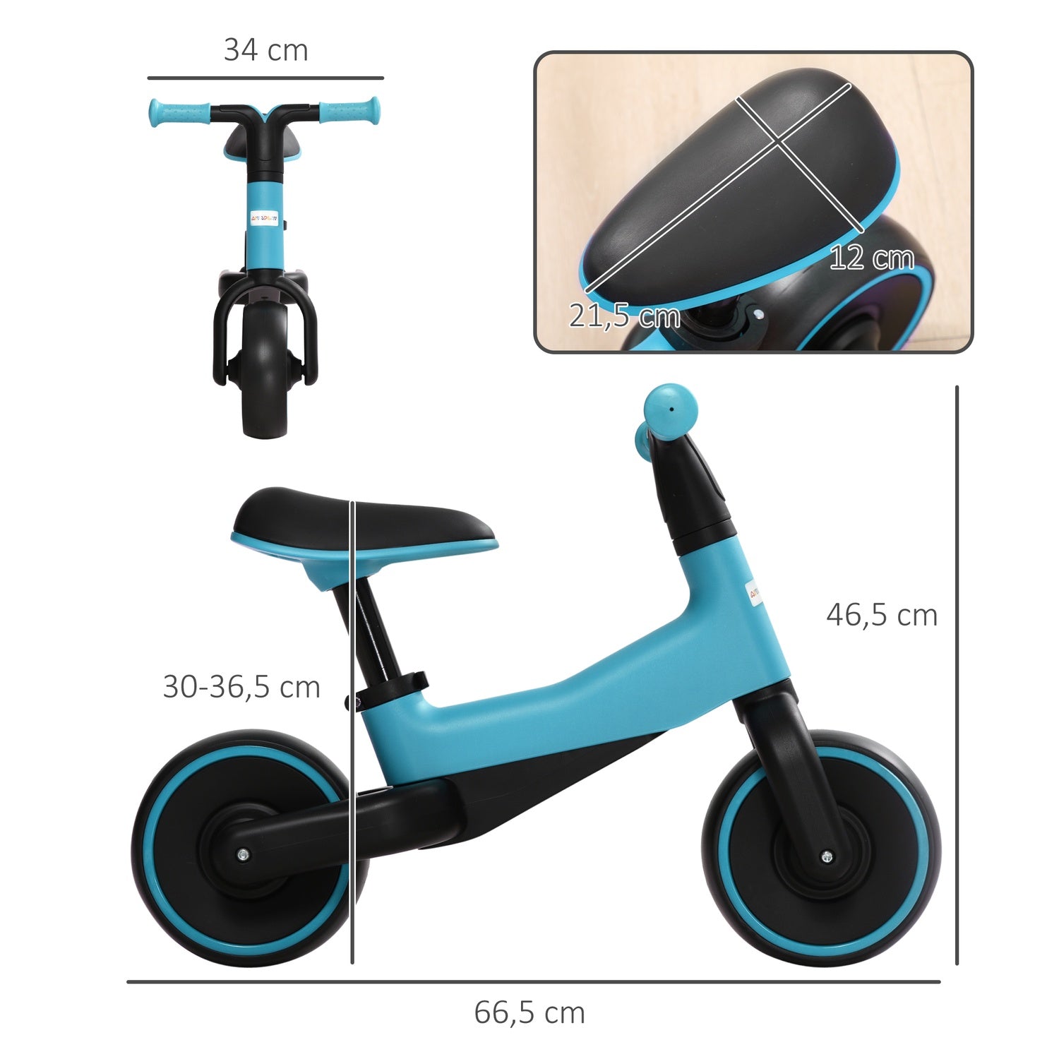 Balanscykel för barn – pedalfri, justerbar sits, 1,5-3 år, blå