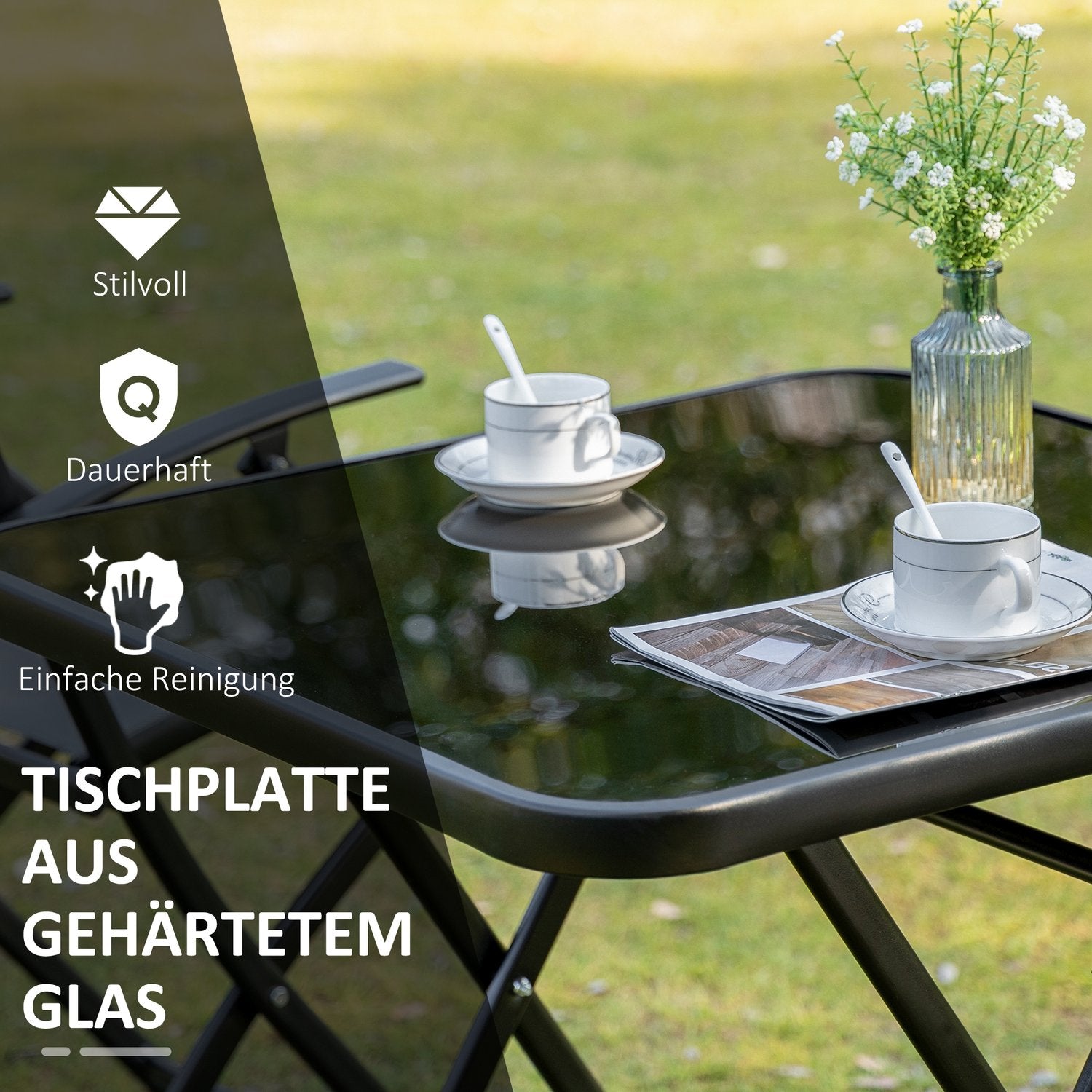 Balkongfällbara set – 2 stolar & bord, metallnät