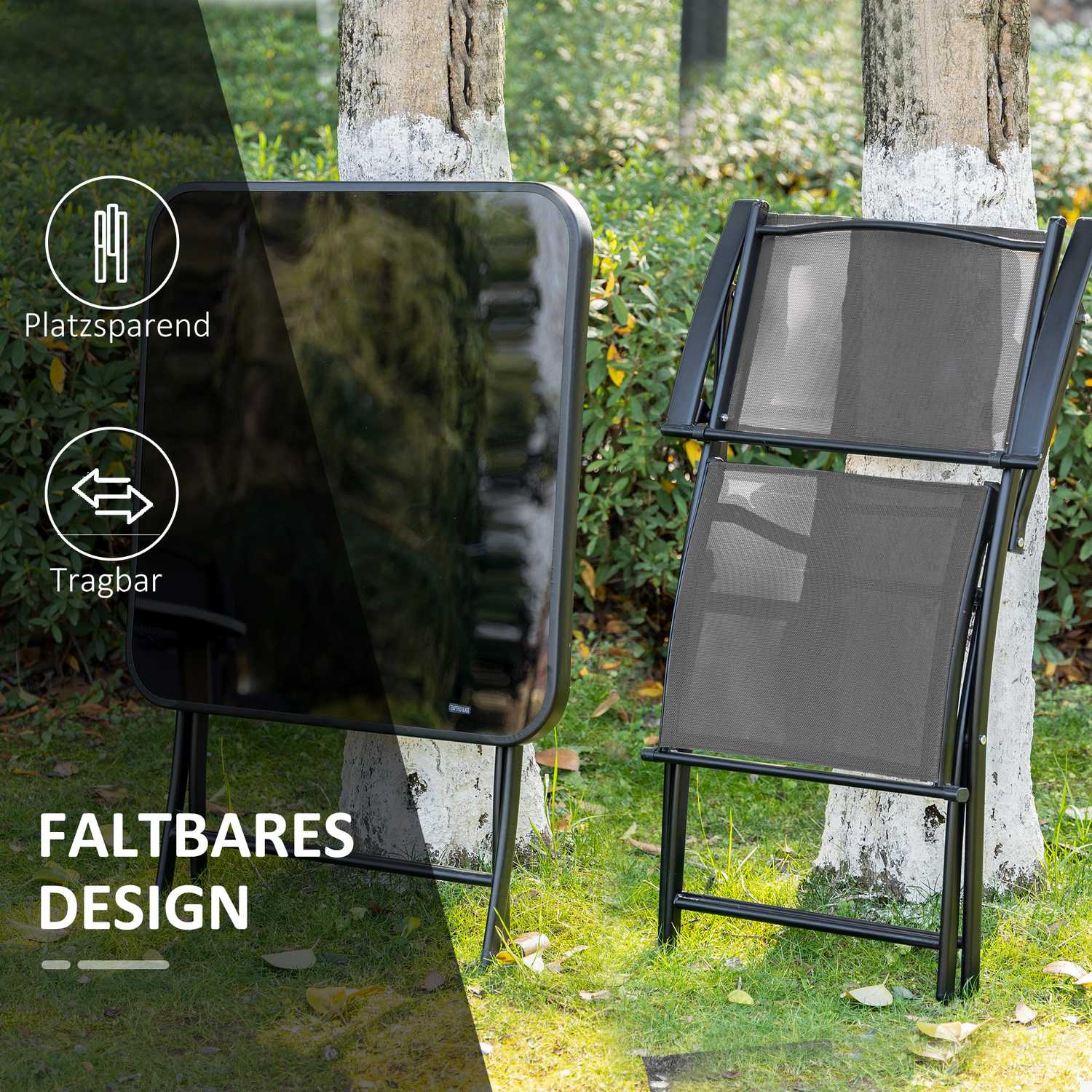 Balkongfällbara set – 2 stolar & bord, metallnät