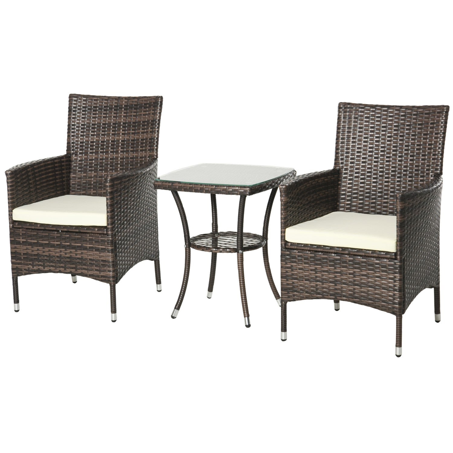 Vikbar rotting bistroset med kuddar, brun 60x58,5x89,5 cm