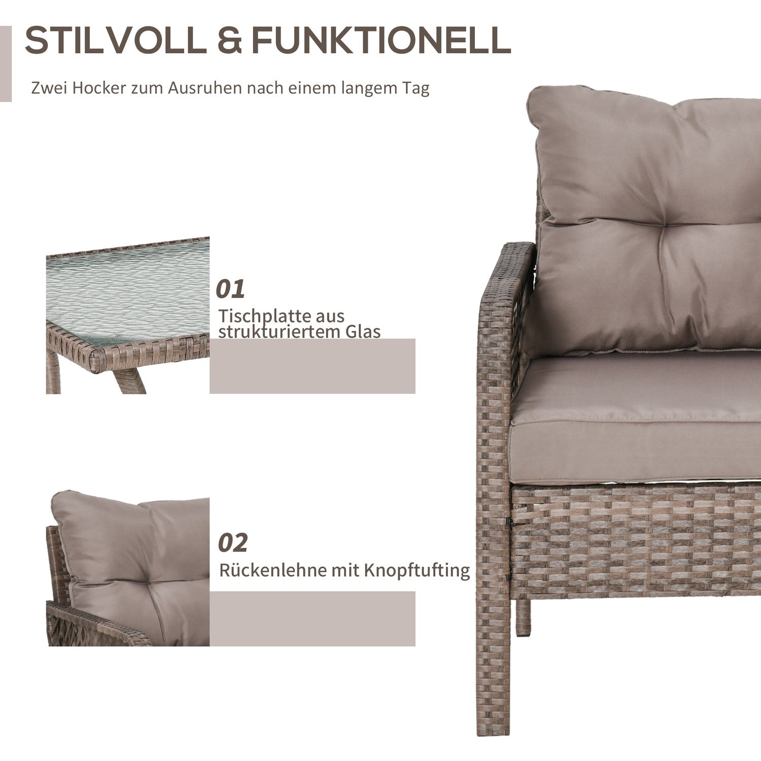 Balkongmöbelset i rotting – 4-sits soffa, pall & bord