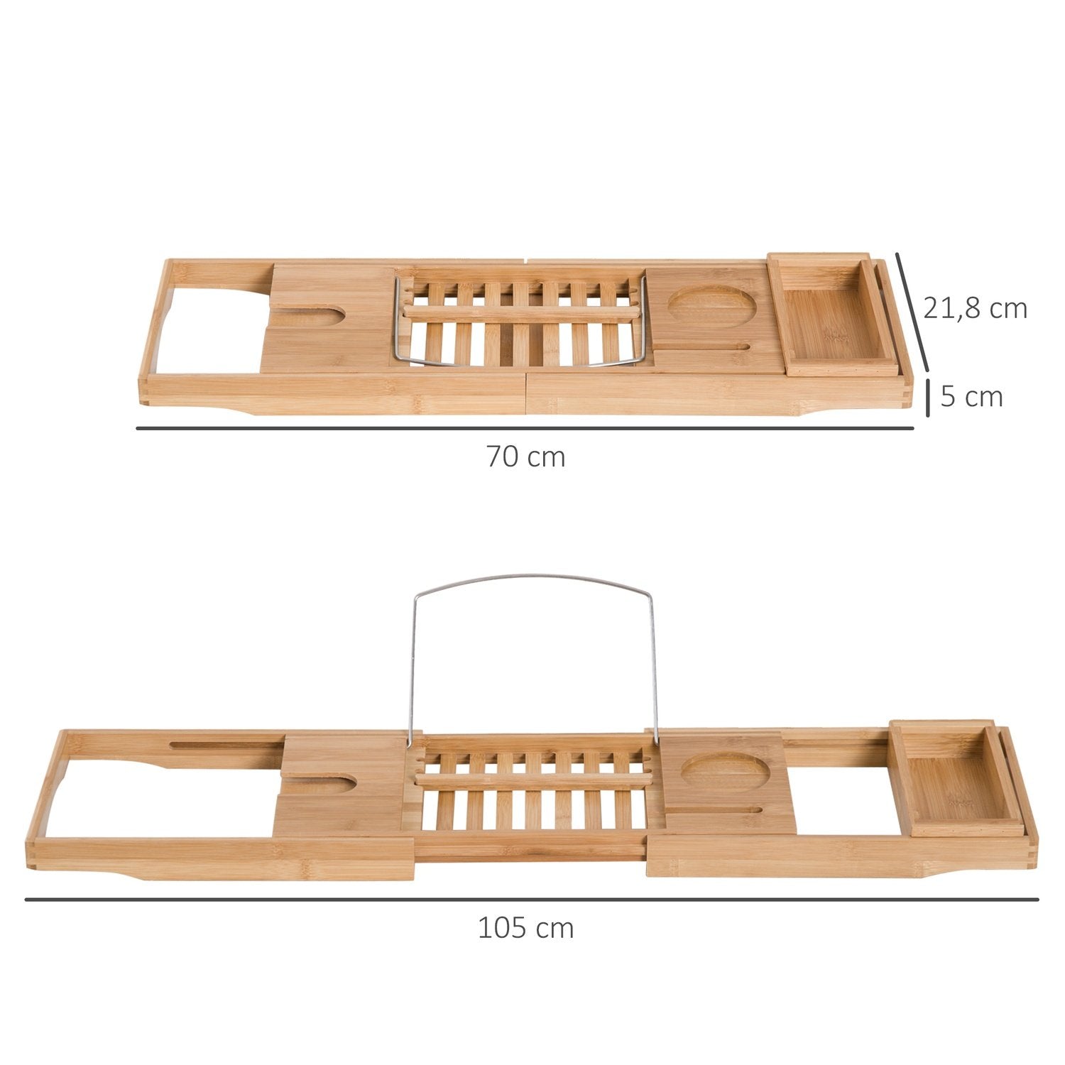 Bambu Badkarshylla För Badkar, Badkarsbrygga, Badkarskudde, Naturlig, Justerbar 70-105X21,8X5Cm