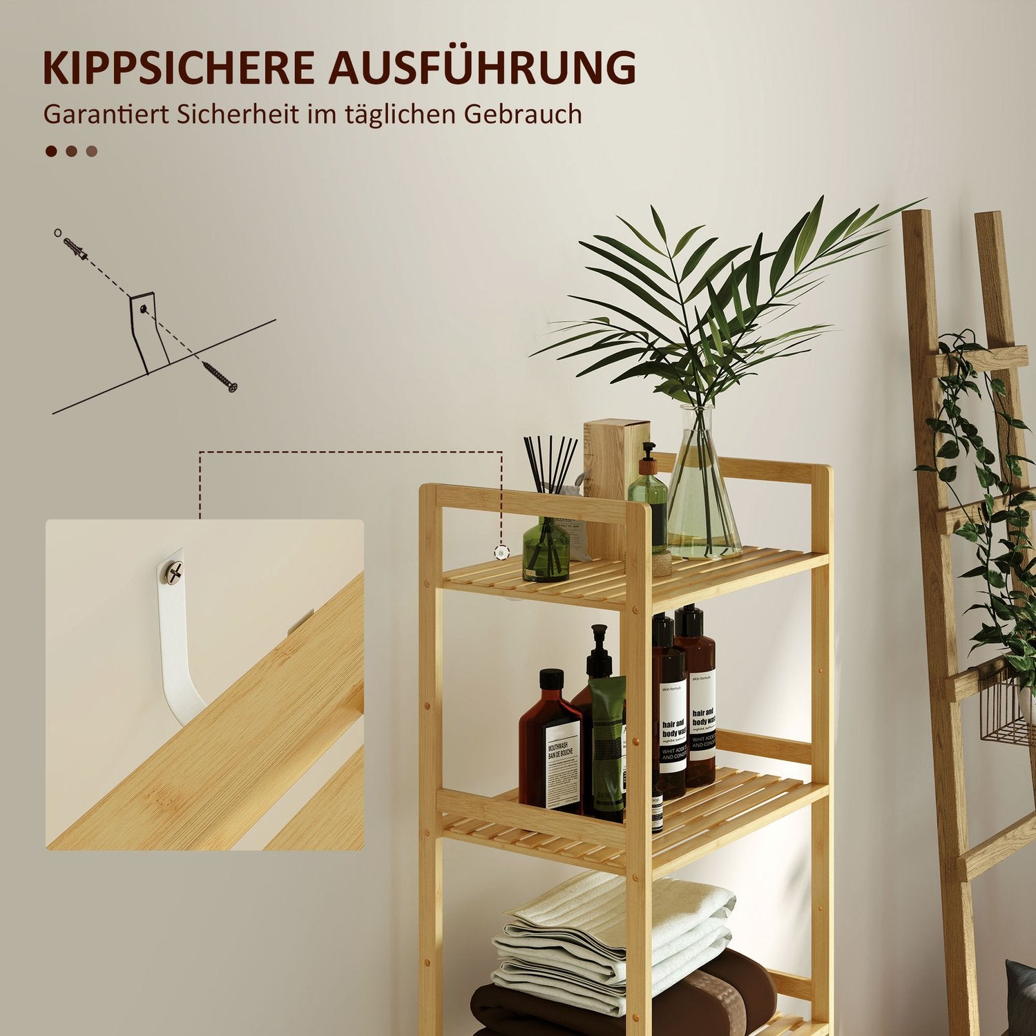 Bambu 5-vånings justerbar hylla, 43,5x31,5x142 cm – naturligt trä