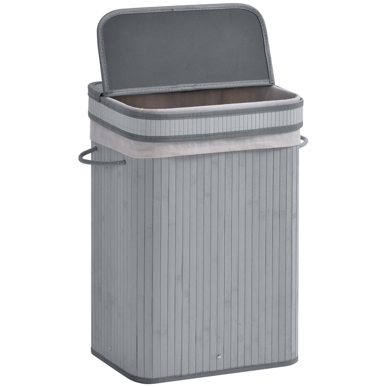 Smal bambu tvättkorg 70L med lock och handtag
