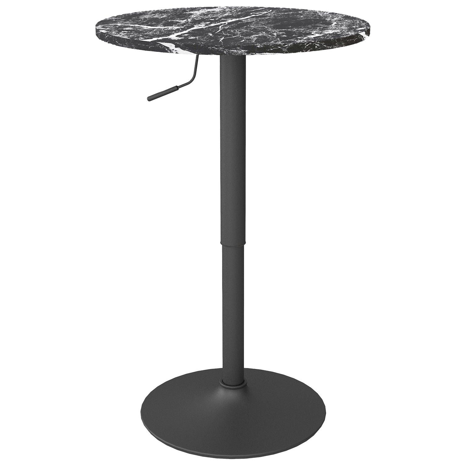 Runt svart matbord, marmor-look – justerbart Ø60 x 68-93,5 cm