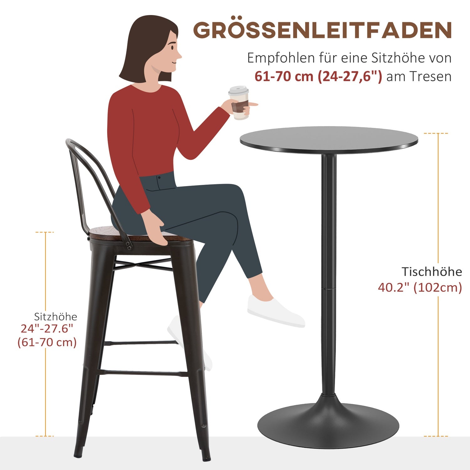 Barbord för 2, Runt, 60x60x102 cm, Svart