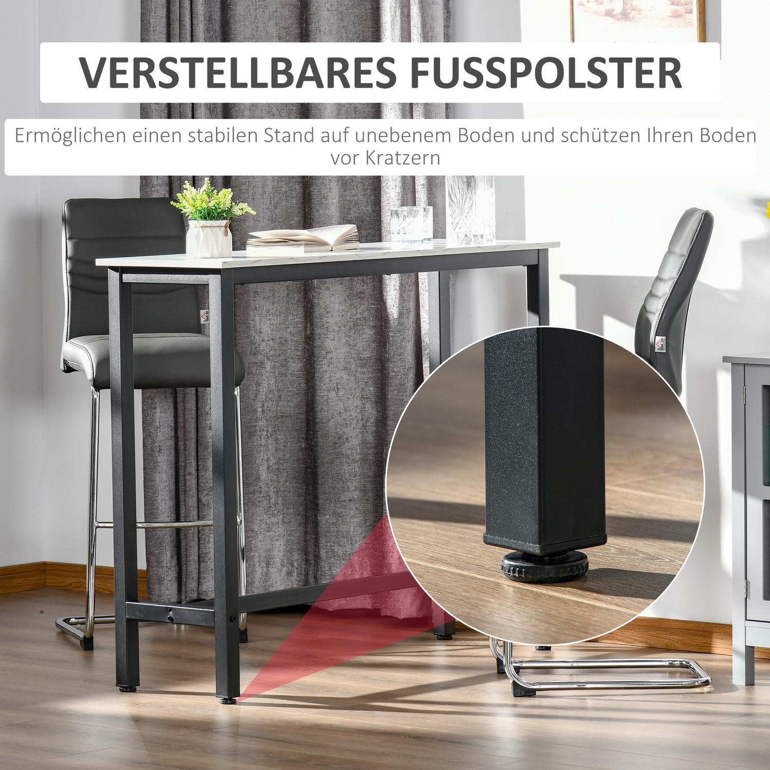 Barbord med marmorlook, justerbara fötter, stål 120x40x100 cm