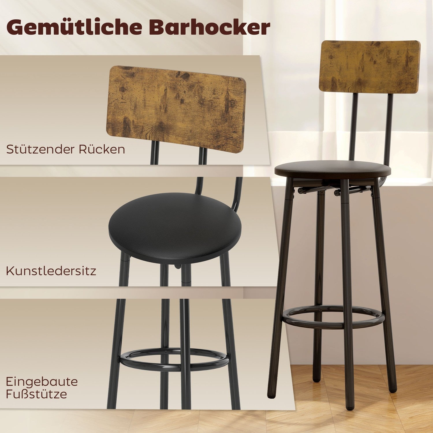 Barbordsset, 3-delat, konstläder, brunt