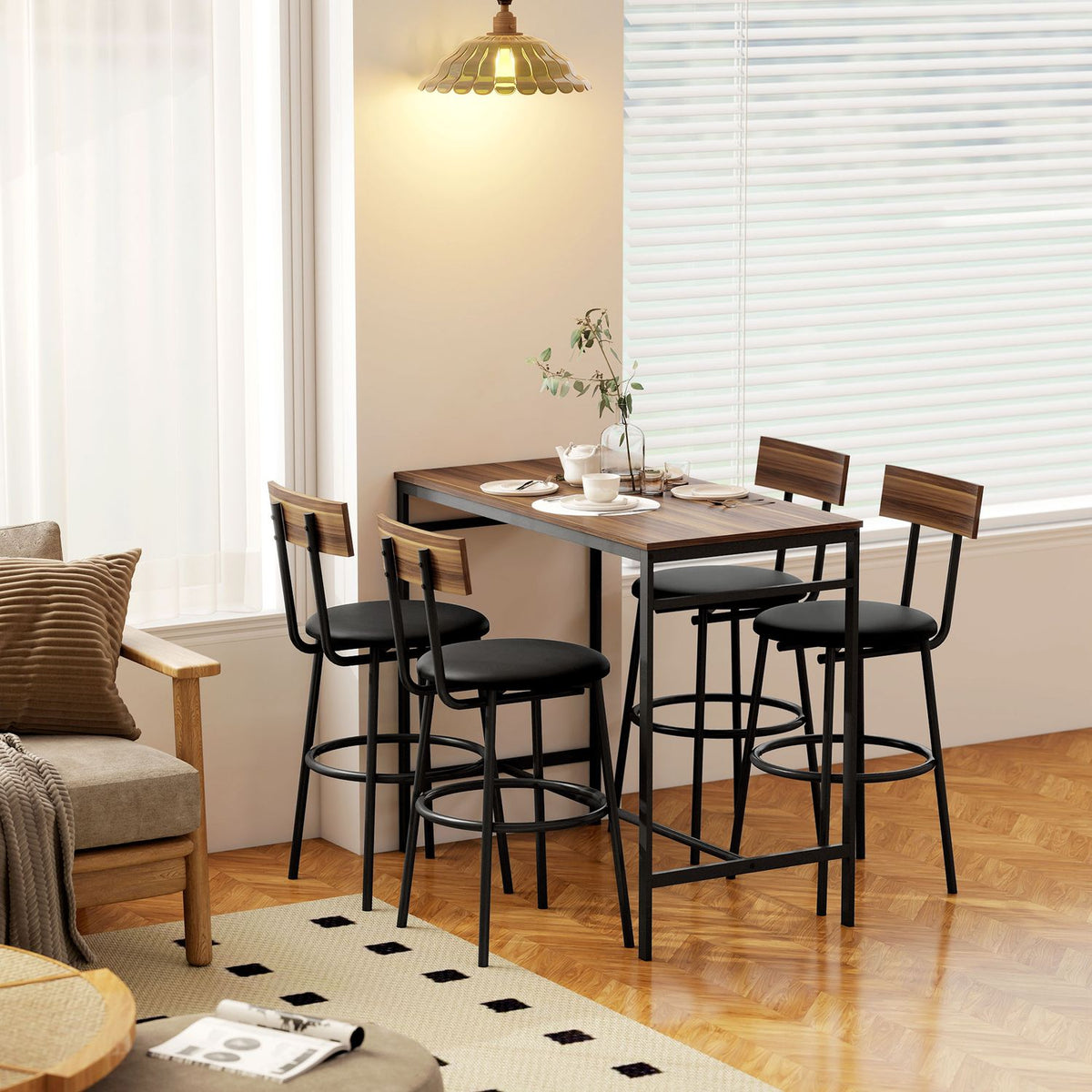 Barbordsset, 5 delar, trä och stål, industridesign