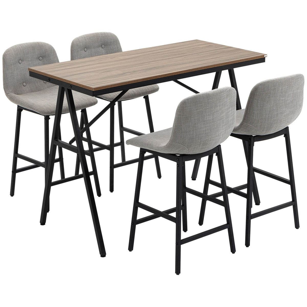 Barbordsett, 5-delt, metall, 120x60x91 cm, lysebrun