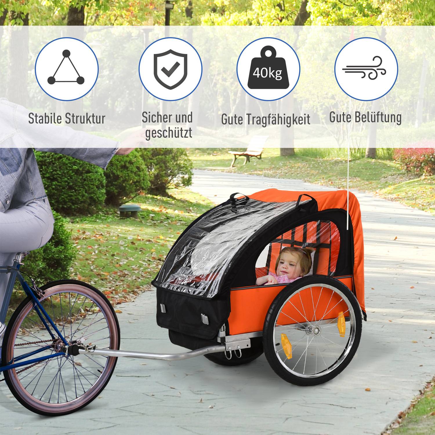 Barncykelvagn för 2, stålram, säkerhetsbälten