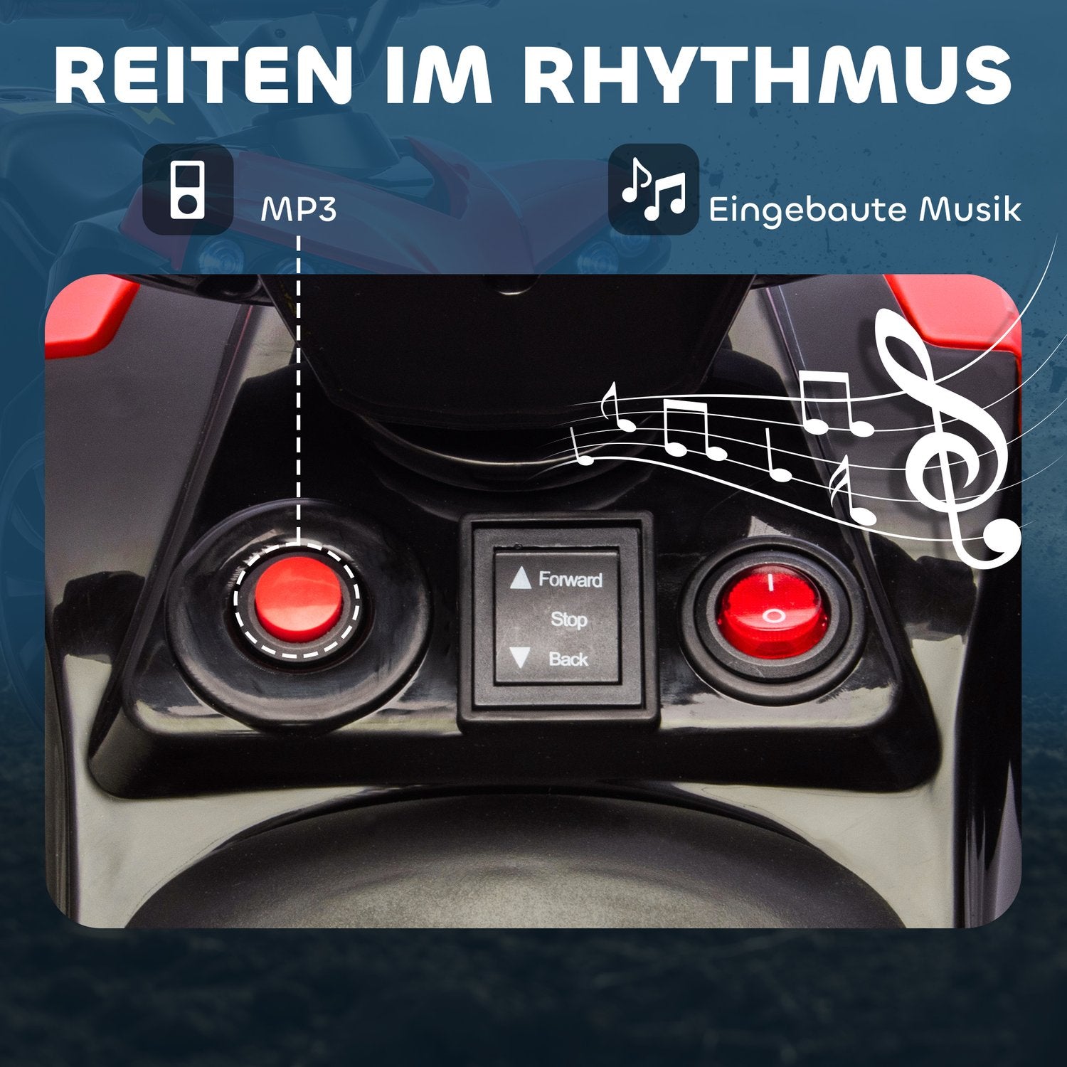 Barnens elektriska fyrhjuling 6V med fram/bak, musik, LED
