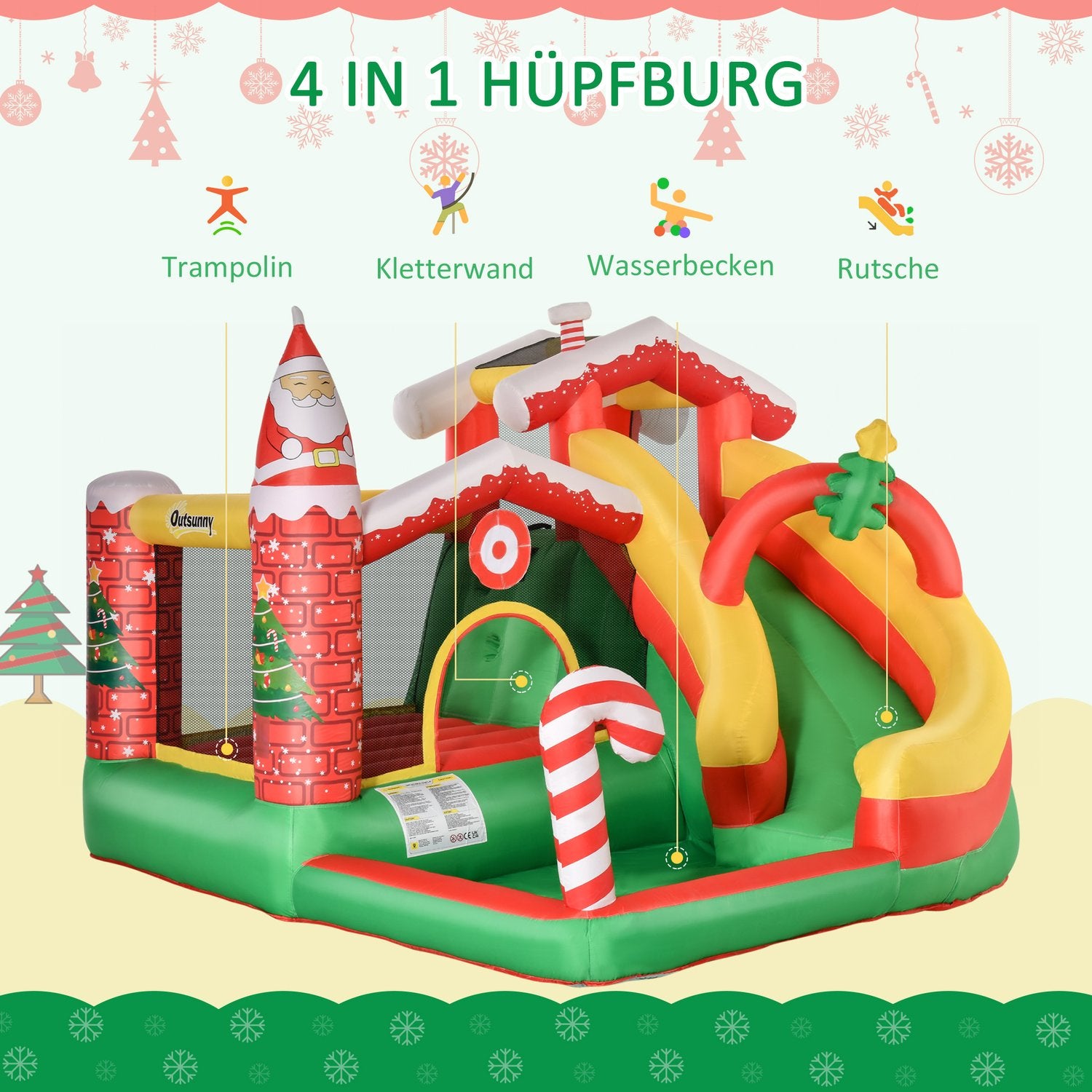Barnens julhoppslott med rutschkana och bollgrop