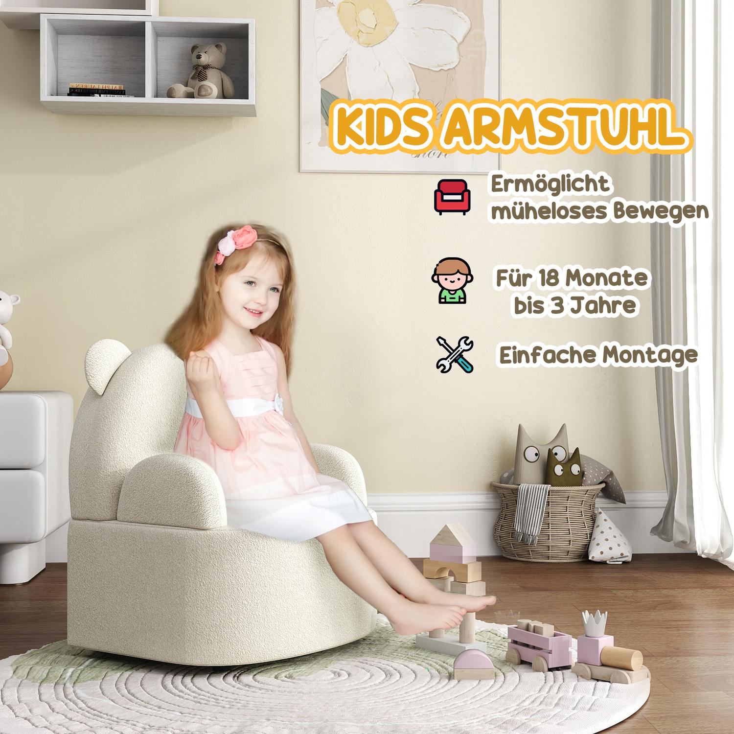 Björnformad fåtölj för barn, Mjuk Teddy Fleece, Beige