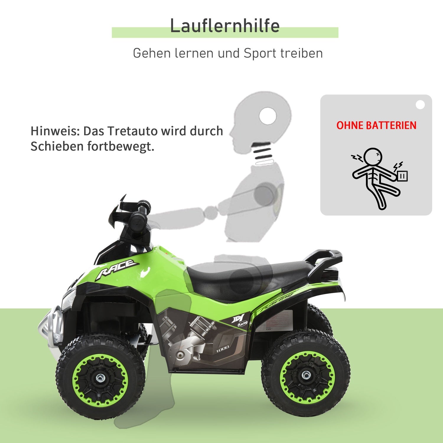 Åkbil för barn med musik, 18-36 månader, grön