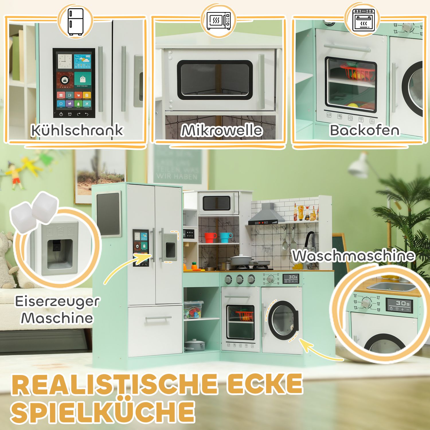 Lekkök för barn med svart tavla och realistiska funktioner