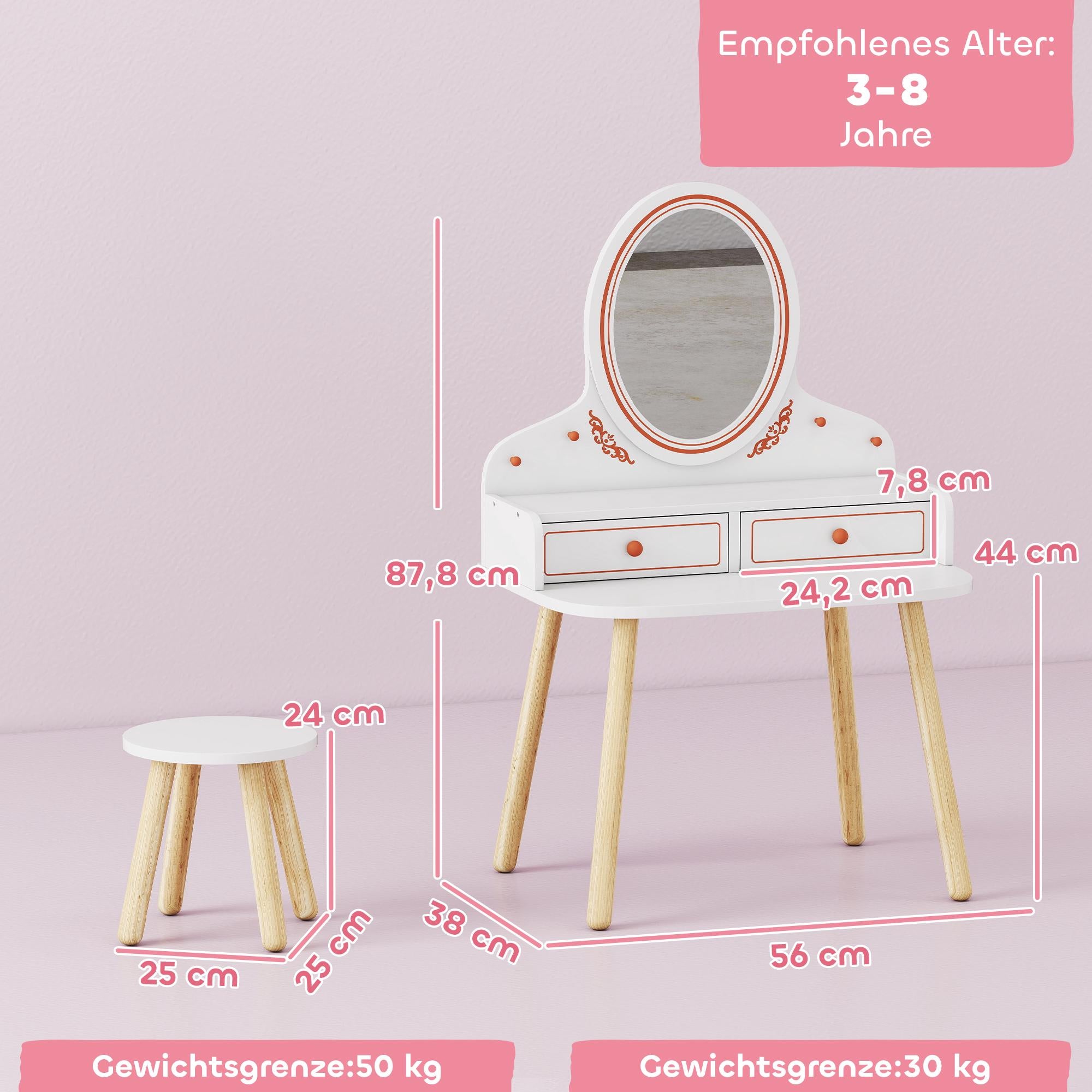 Barnmöbelset med pall, spegel och förvaring