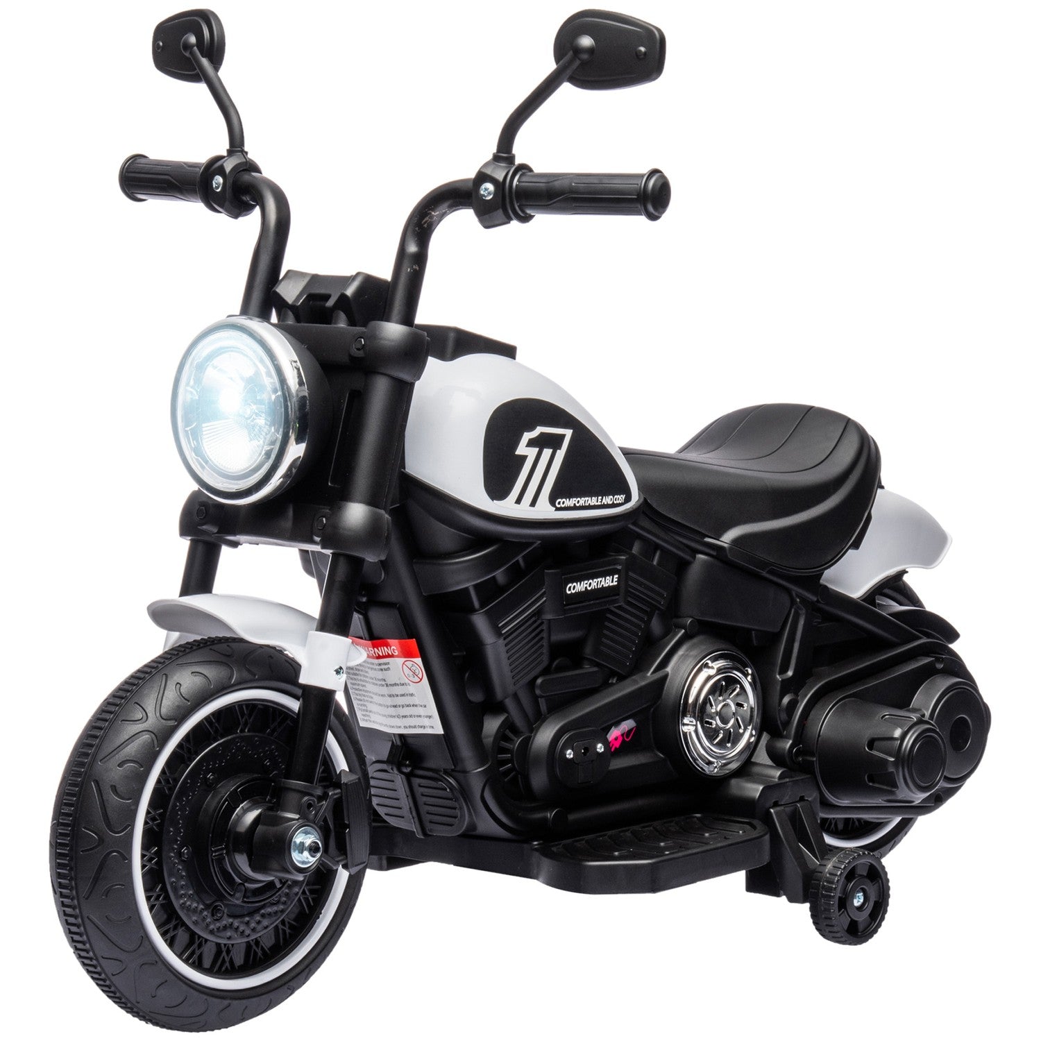 Elmotorcykel för barn med stödhjul, vit