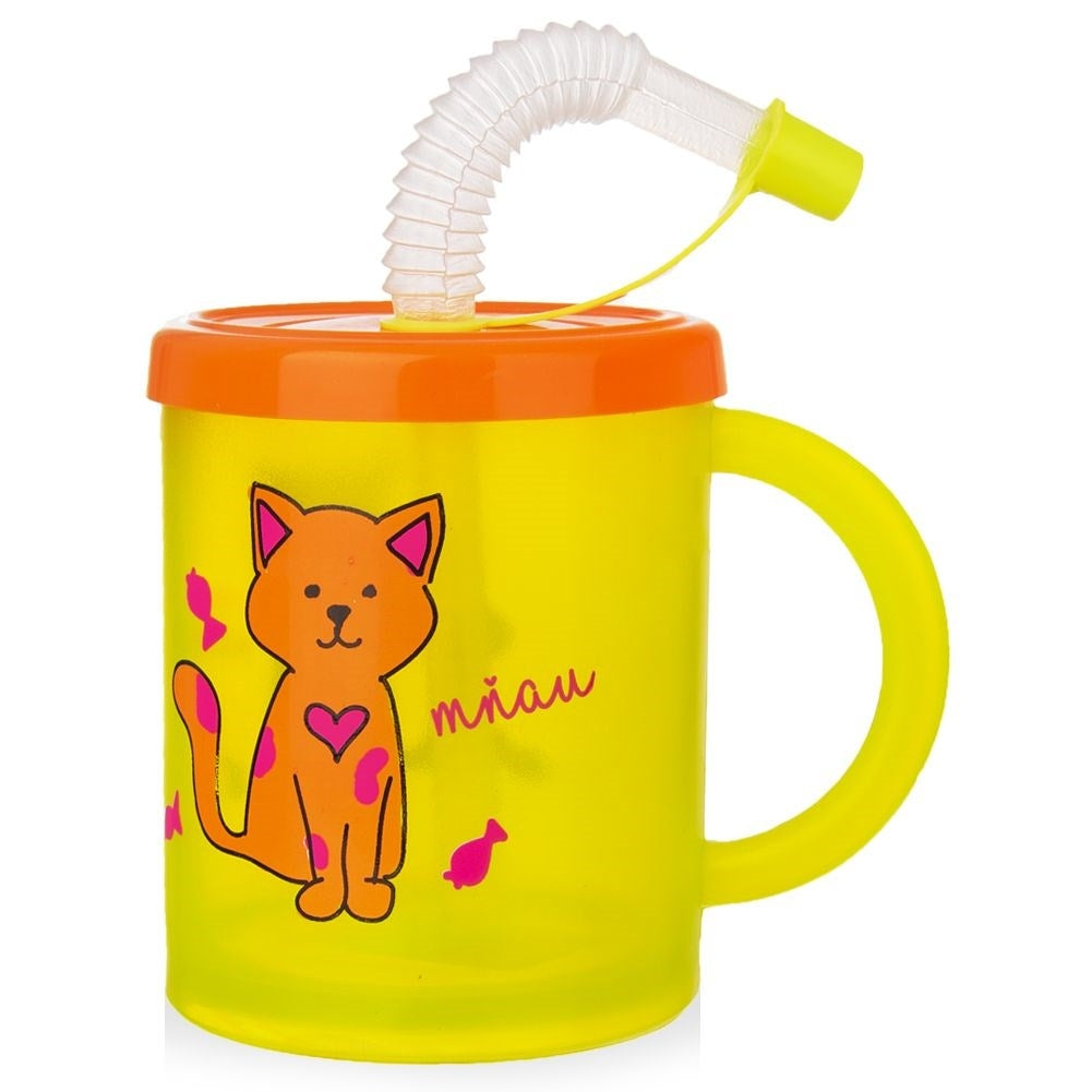 Barnmugg med Sugrör och Färgglatt Kattmotiv