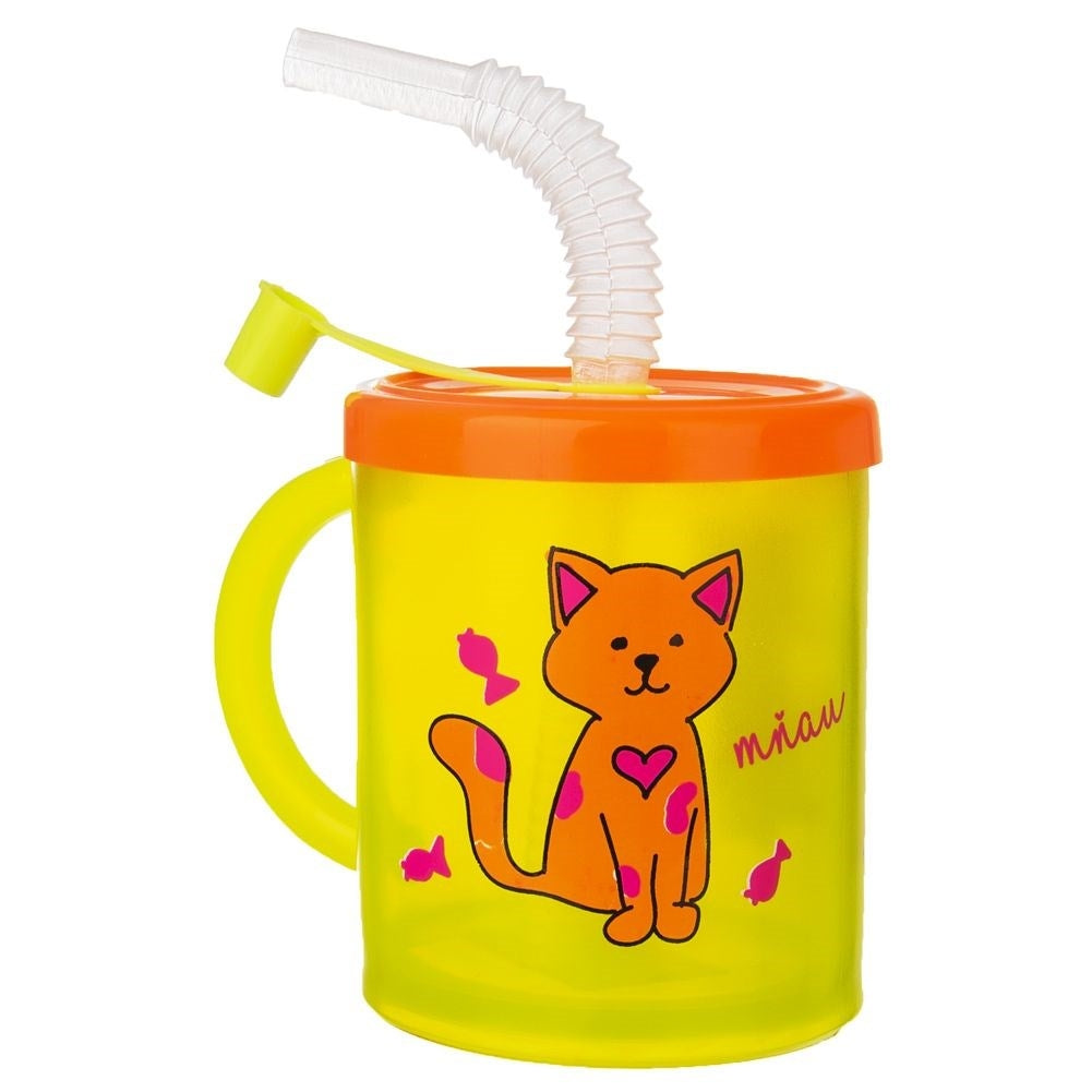 Barnmugg med Sugrör och Färgglatt Kattmotiv