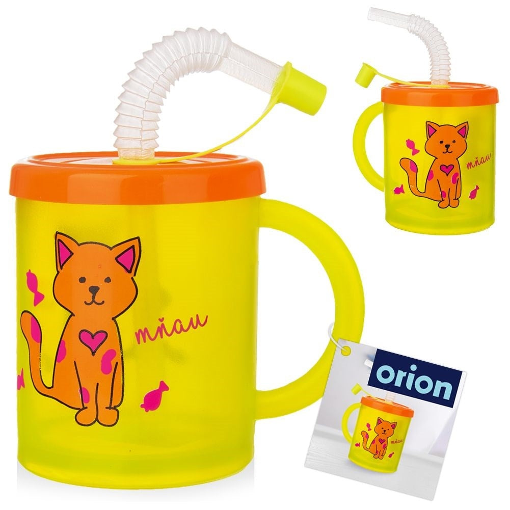 Barnmugg med Sugrör och Färgglatt Kattmotiv