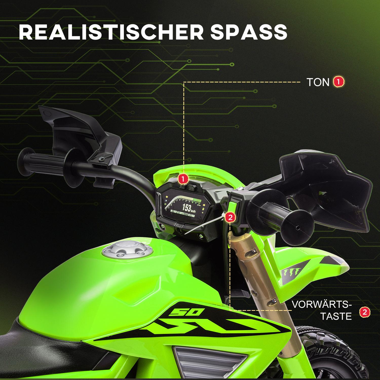 Barns 6V elmotorcykel med träningshjul - grön