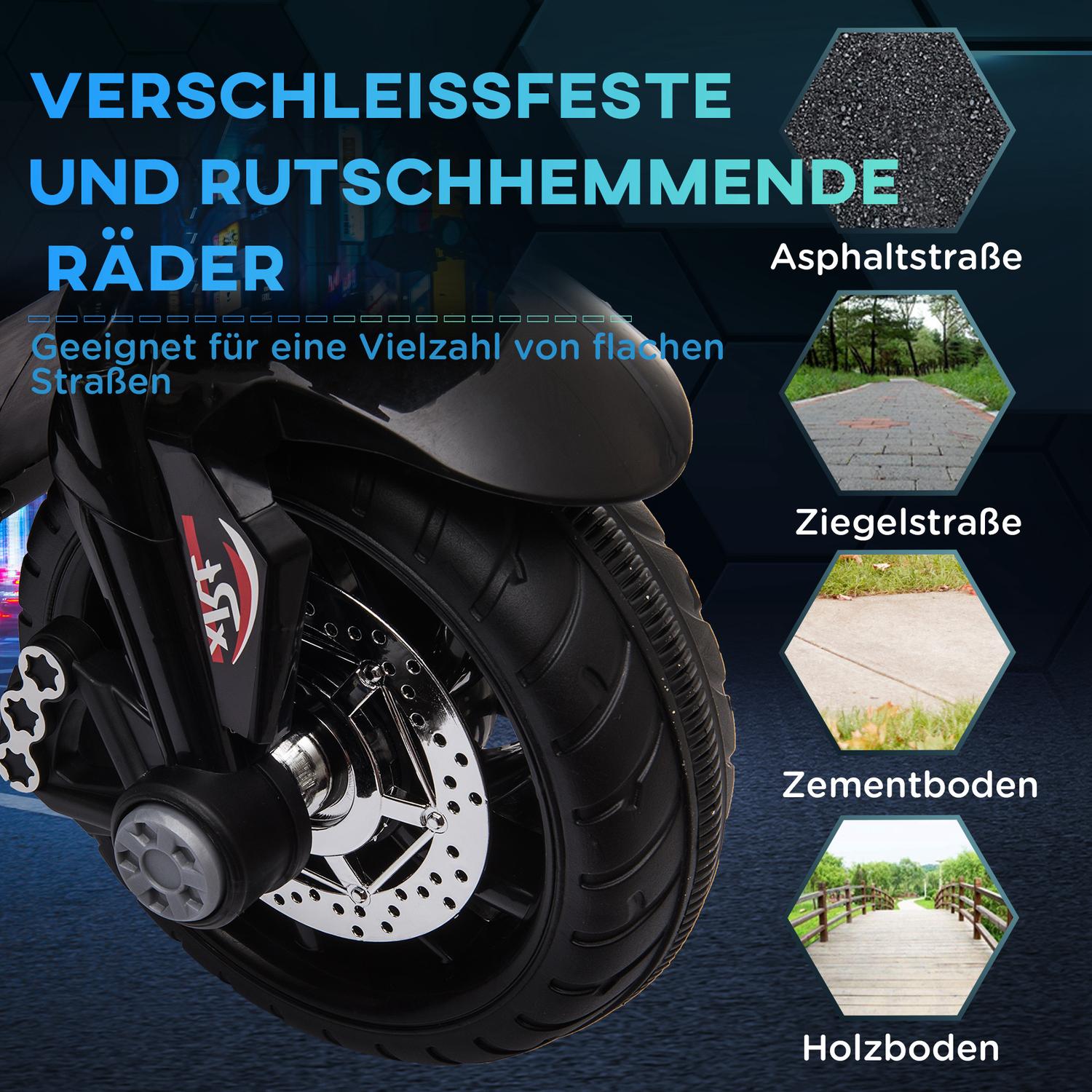 Barns 6V elmotorcykel, musik & ljus, svart/röd