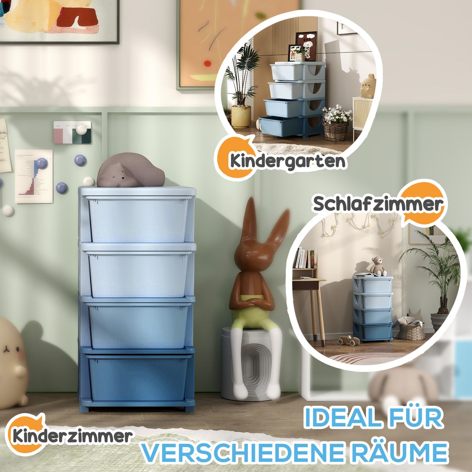 Barns blå 4-vånings leksaksorganisator byrå