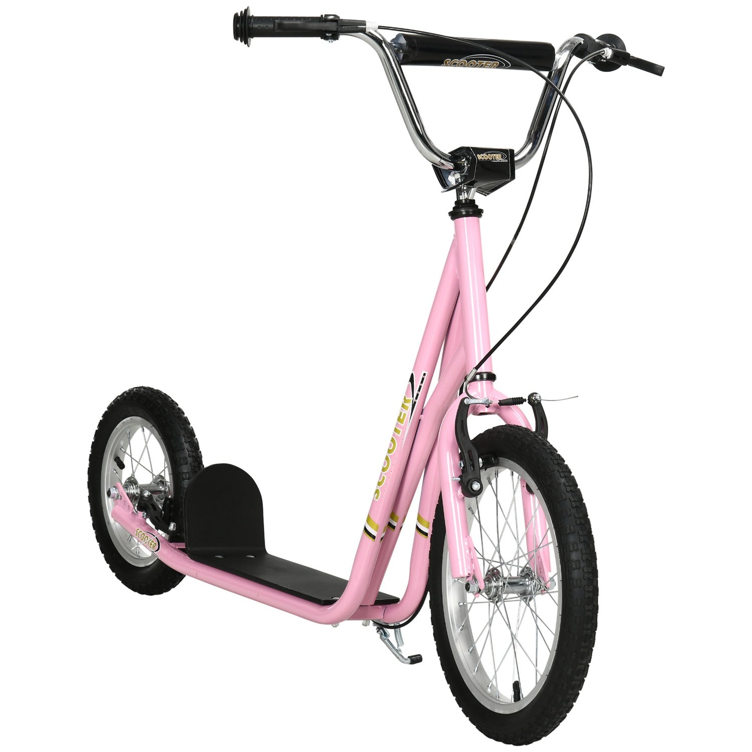 Rosa barnsparkcykel med bromsar, justerbar höjd