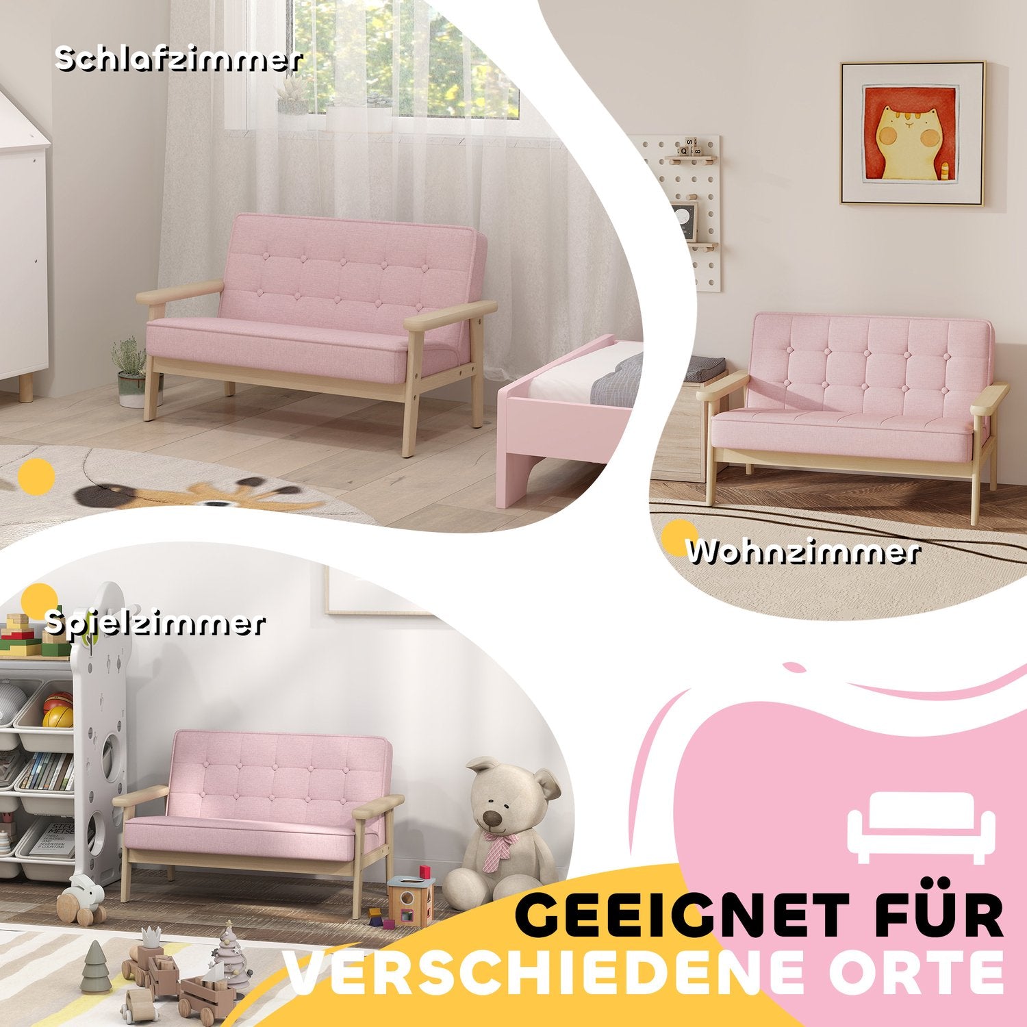 Barnsoffa, sammetsliknande, träram, åldrar 3-15, rosa