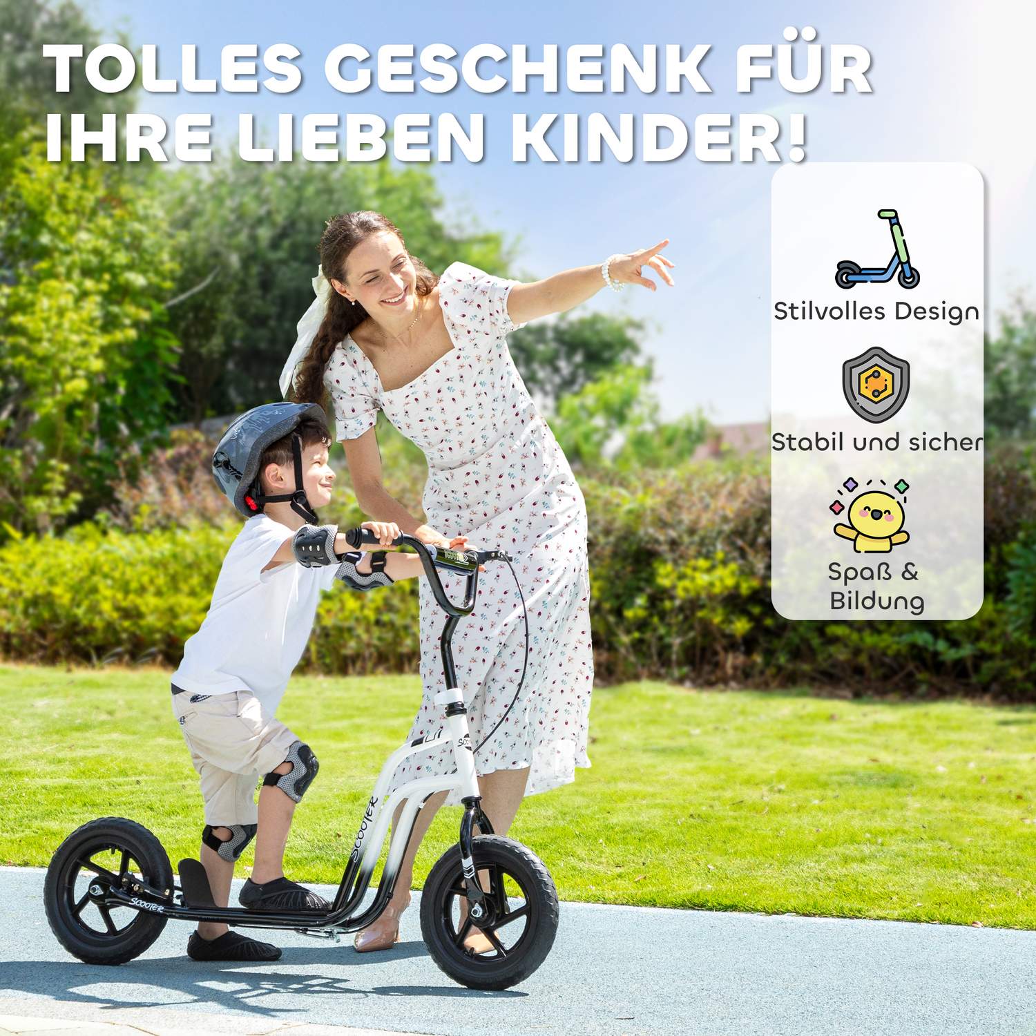 Barnsparkcykel, justerbart styre, stora hjul, åldrar 5-12