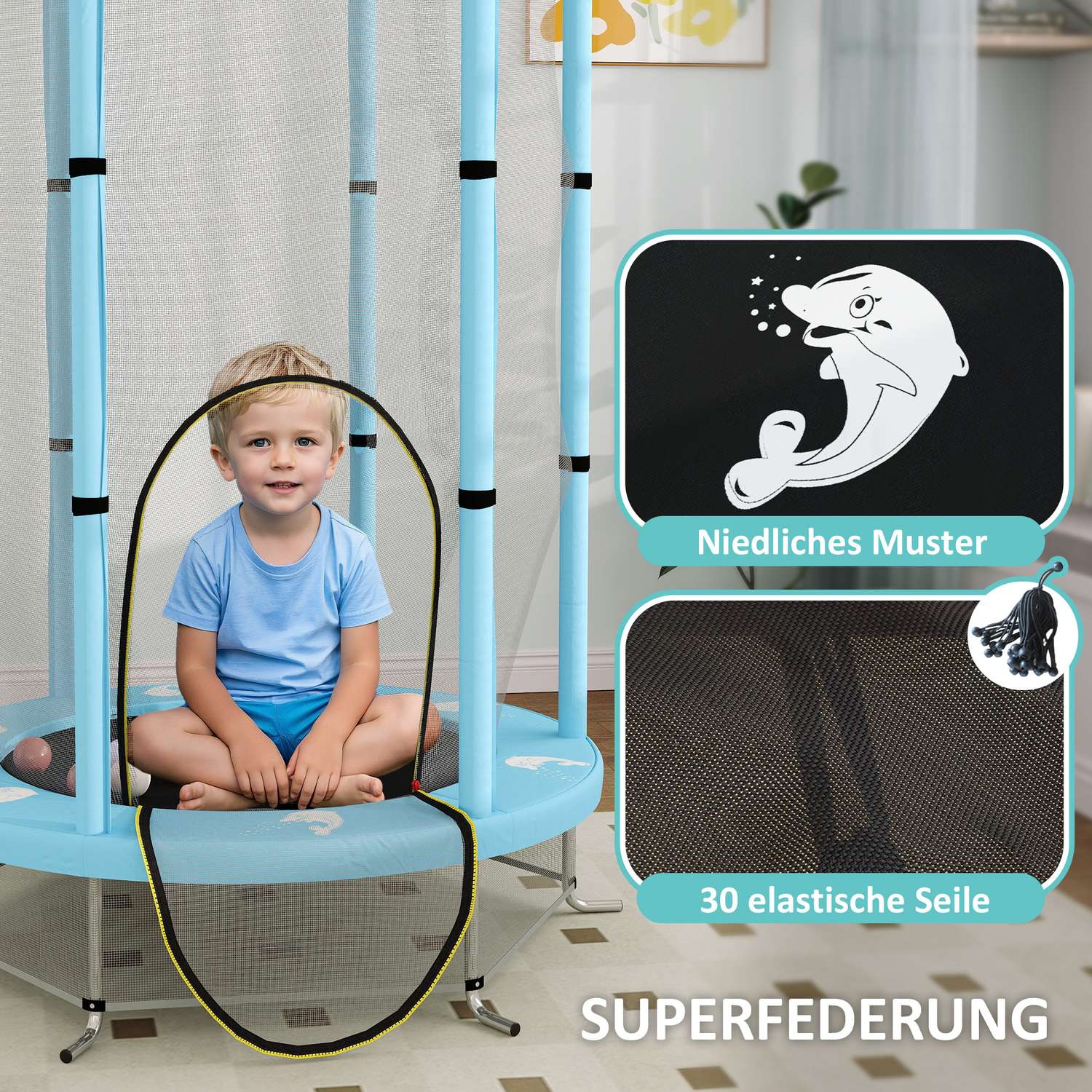 Inomhusstudsmatta för barn, Ø140 cm – Skyddsnät, Zip Door