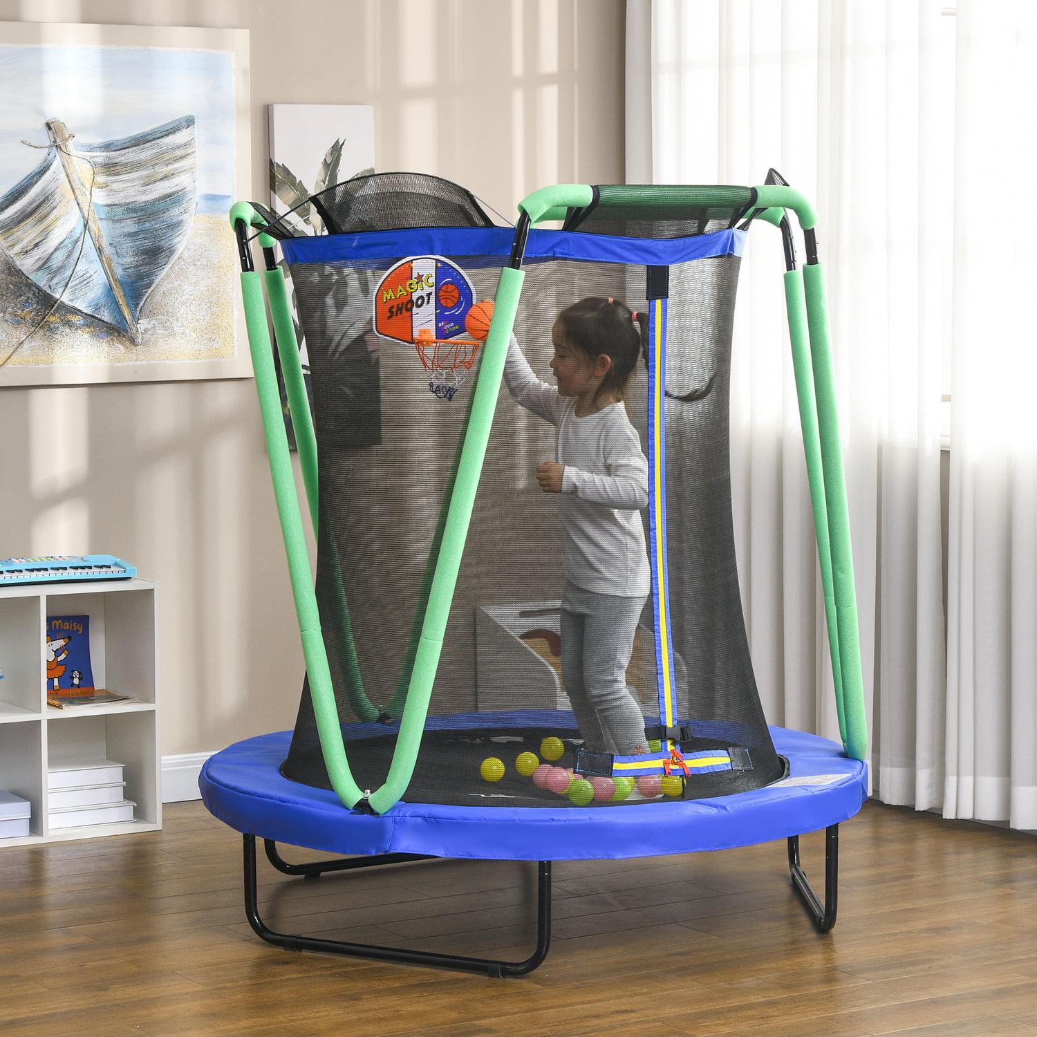 Barnstudsmatta med skyddsnät & basketbåge, 140 cm