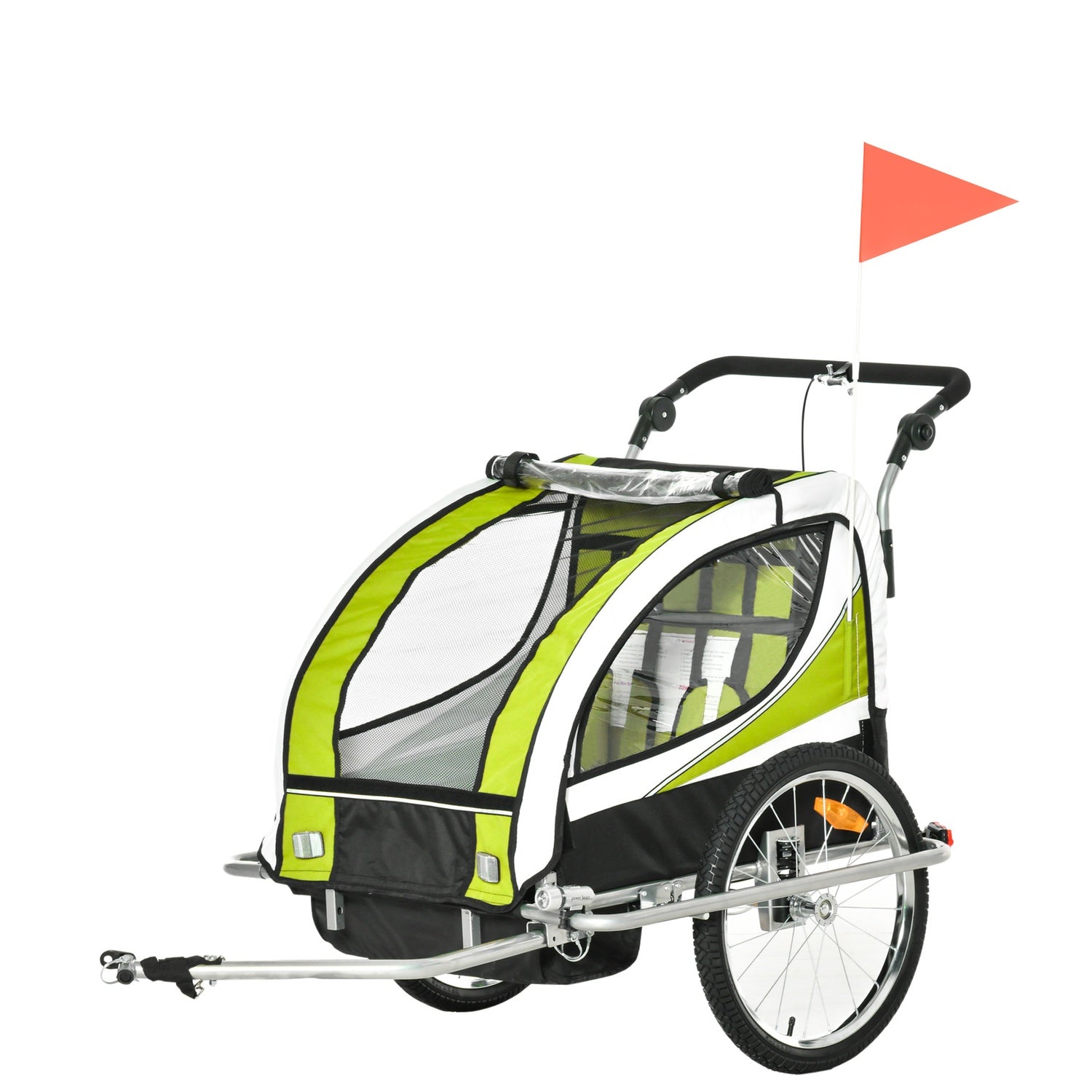 Barncykelvagn för 2 med regnskydd, grön/svart