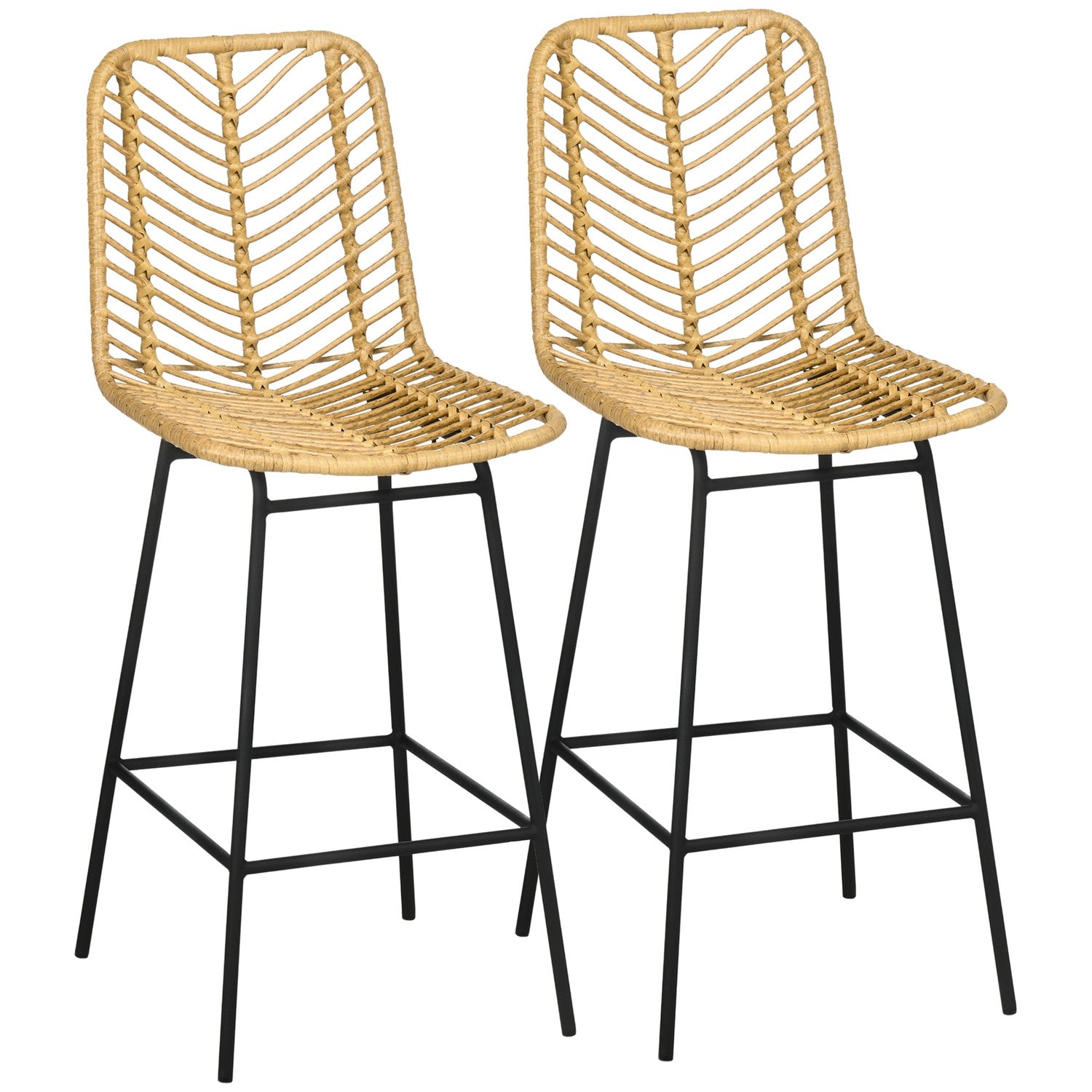 Gula stålbarstolar Set om 2 med ryggstöd, Boho Design