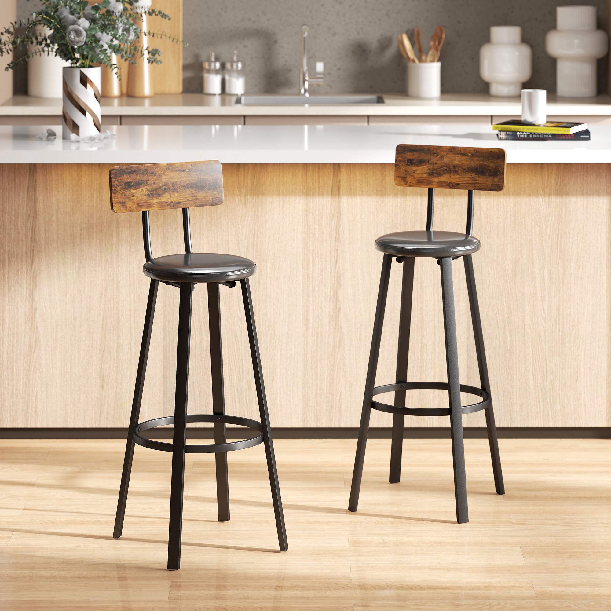 Barstolar Set om 2, Ryggstöd, Sitthöjd 75,5 cm