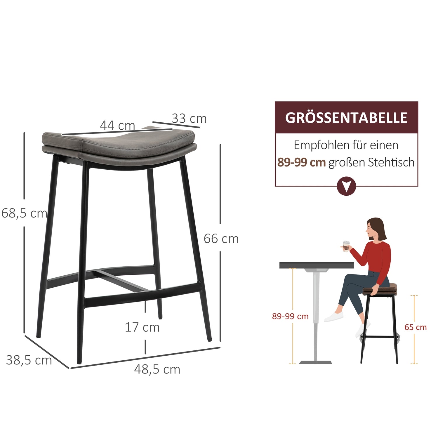 Barstolar Set om 2, vadderade säten, stålram