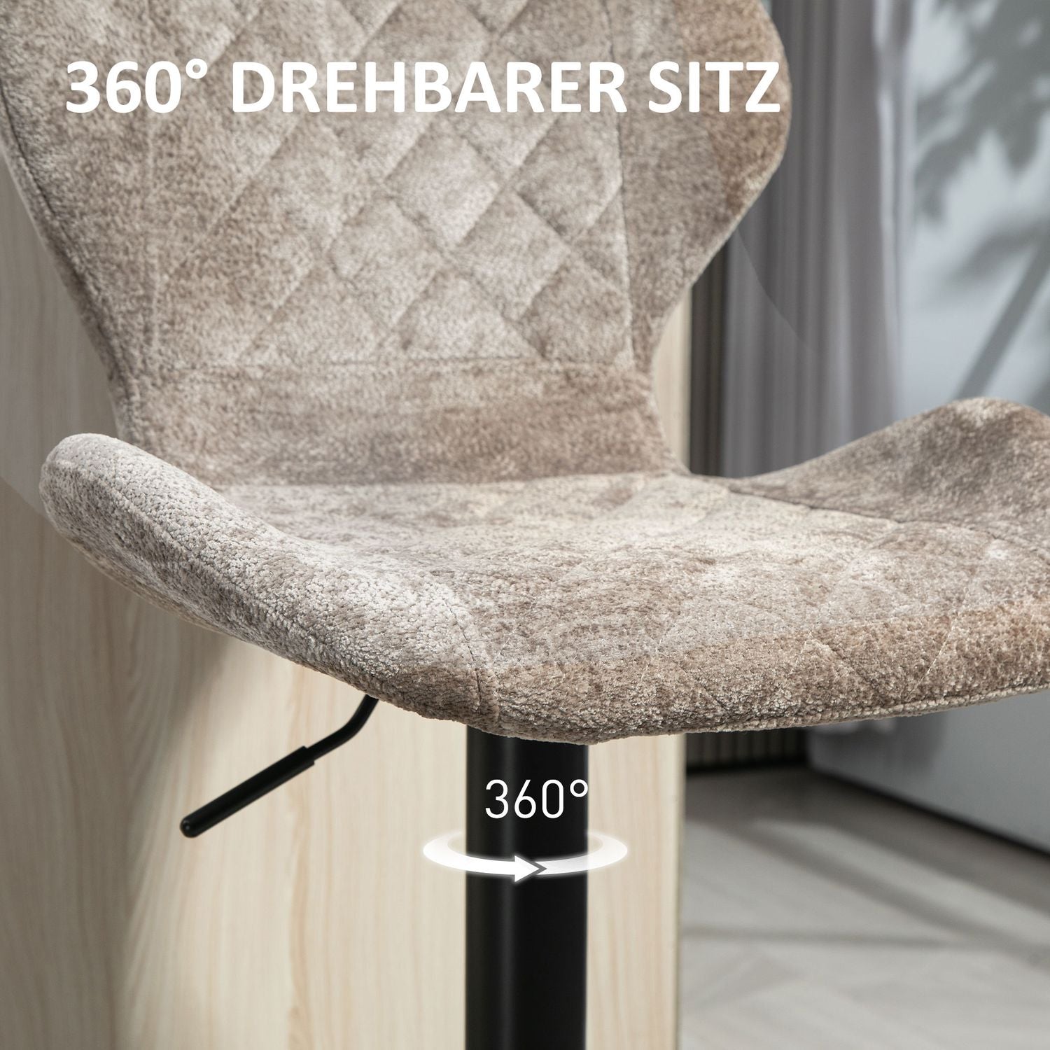 Justerbara bruna chenillebarstolar, 360° vridbar, set om 2