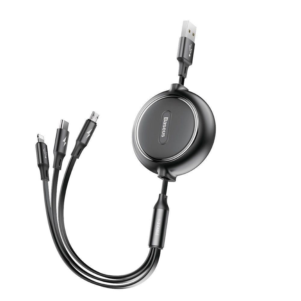 Baseus Golden Loop 3-i-1 elastisk USB-laddnings- och synkroniseringskabel, 1,2 m, 3,5 A - Svart