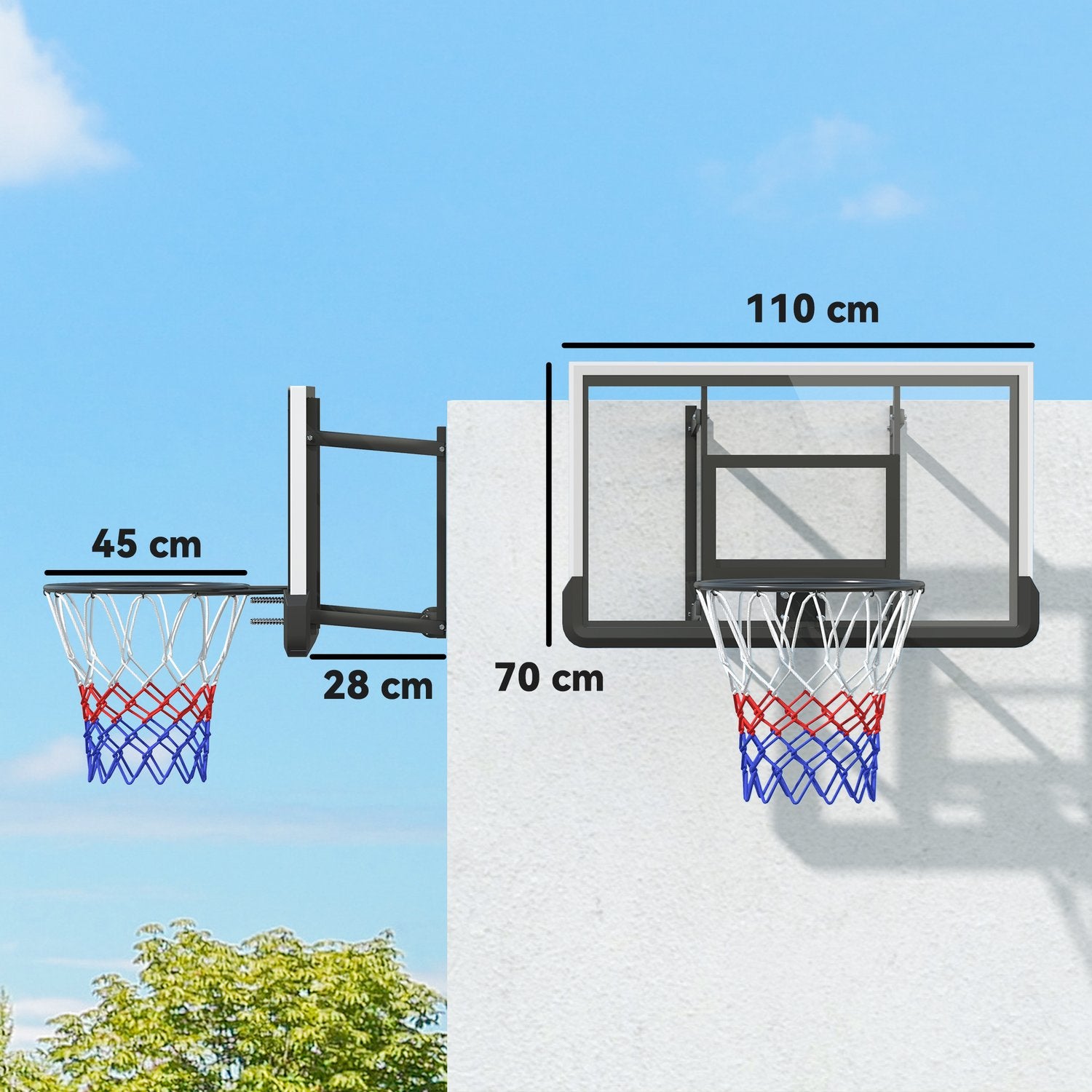 Basketbåge & ryggbräda för inomhus-/utomhusbruk, Ø45 cm