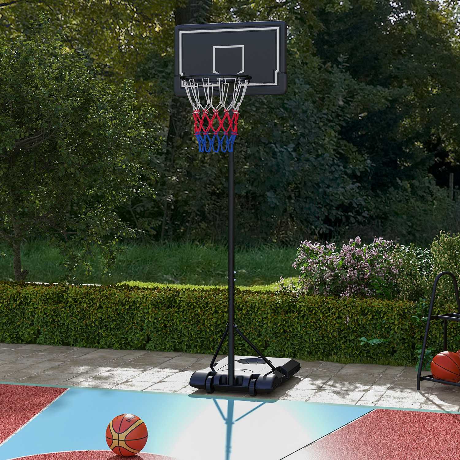 Justerbar basketbåge med stativ och hjul, 220-250 cm