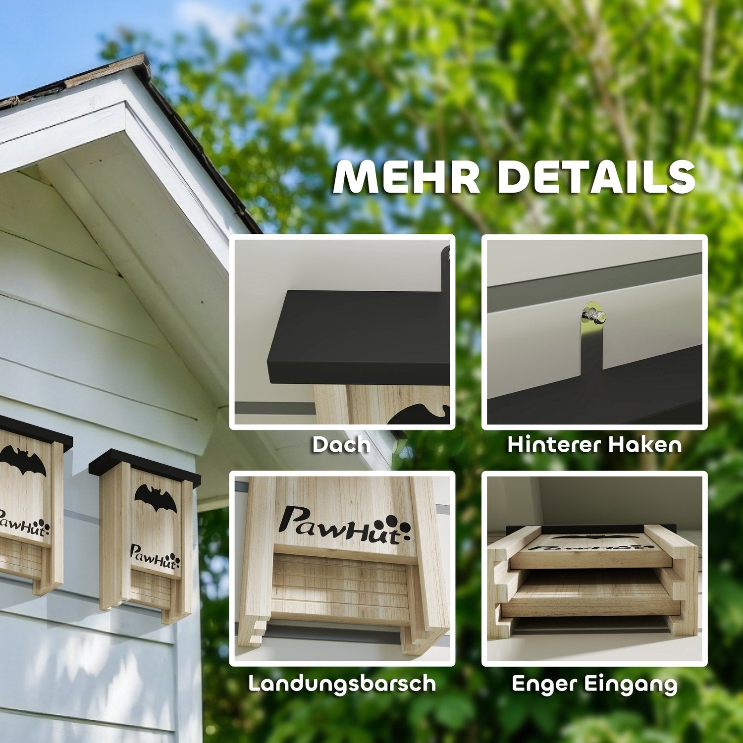 Bat House Set om 3 – Naturligt granträ, 18 x 6 x 22,5 cm