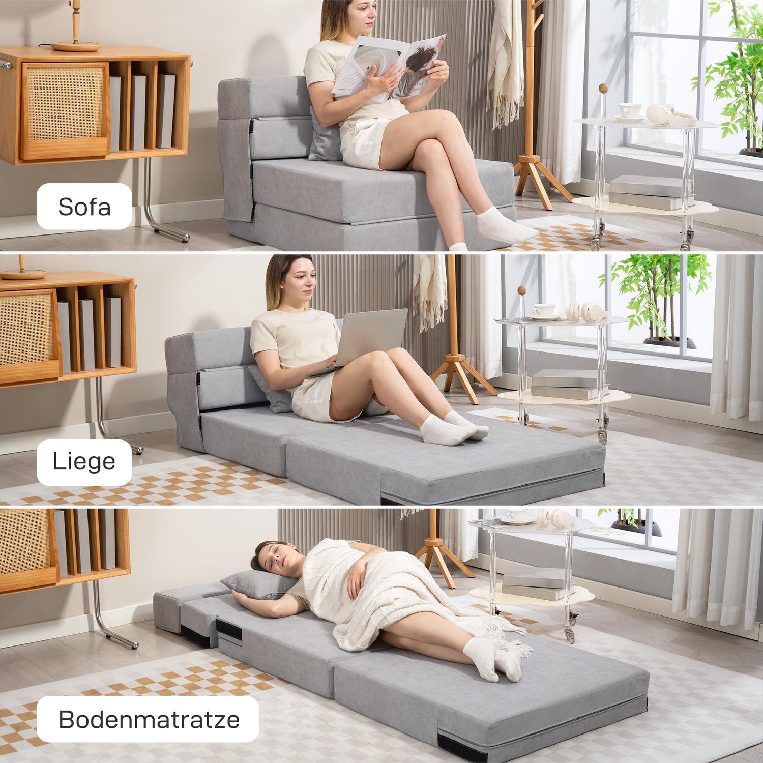 Bäddbar bäddsoffa – skum, ljusgrå, med kudde