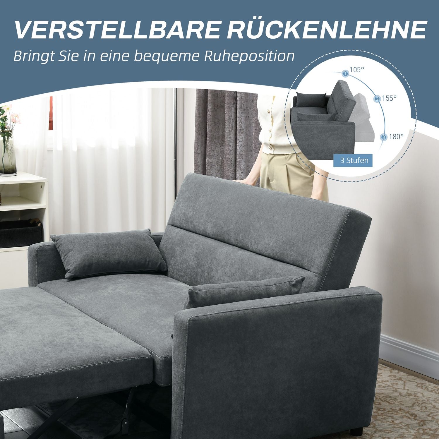 Bäddsoffa, sammetslook, justerbart ryggstöd, 2-sits