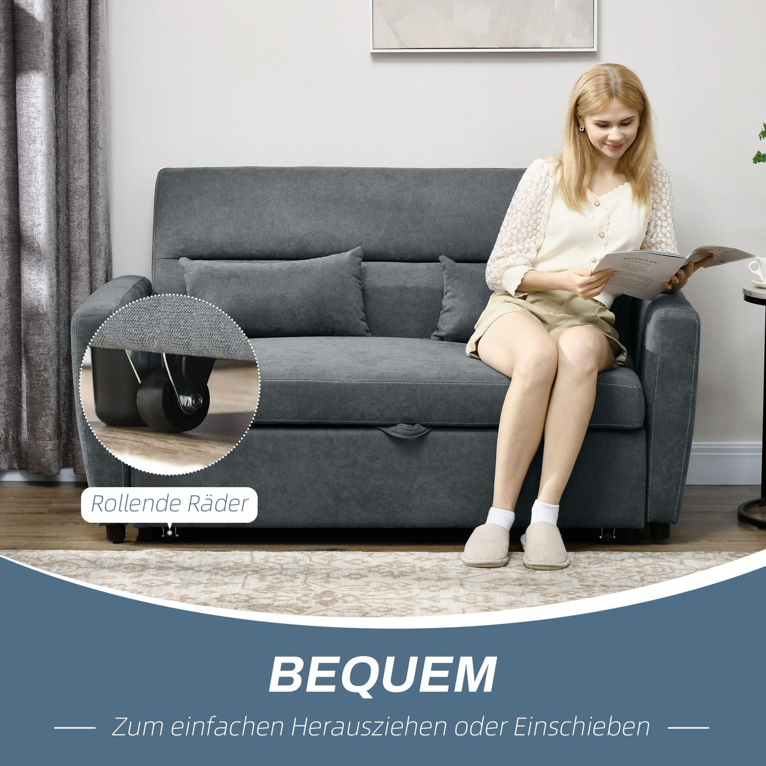 Bäddsoffa, sammetslook, justerbart ryggstöd, 2-sits