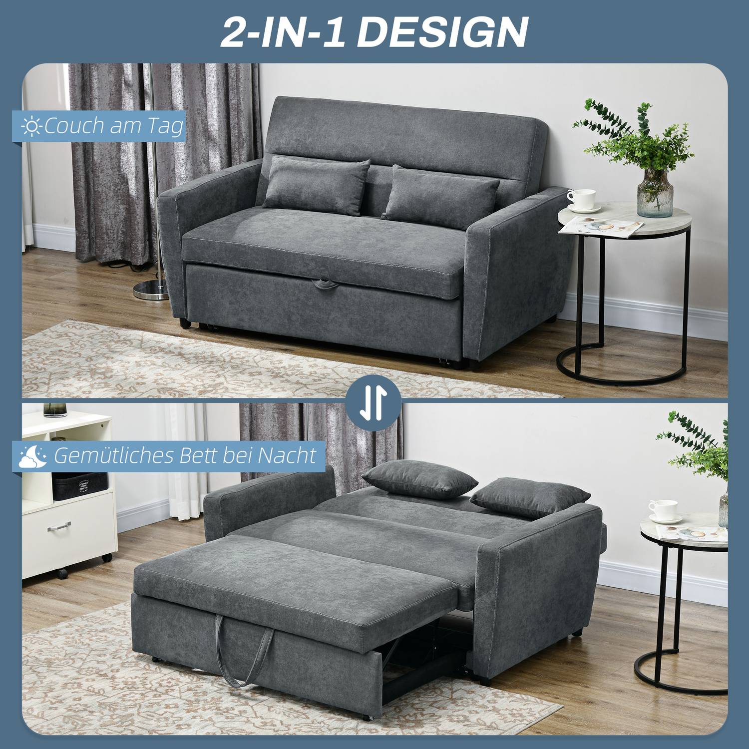 Bäddsoffa, sammetslook, justerbart ryggstöd, 2-sits