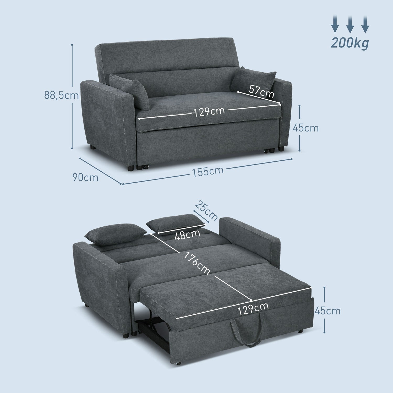 Bäddsoffa, sammetslook, justerbart ryggstöd, 2-sits